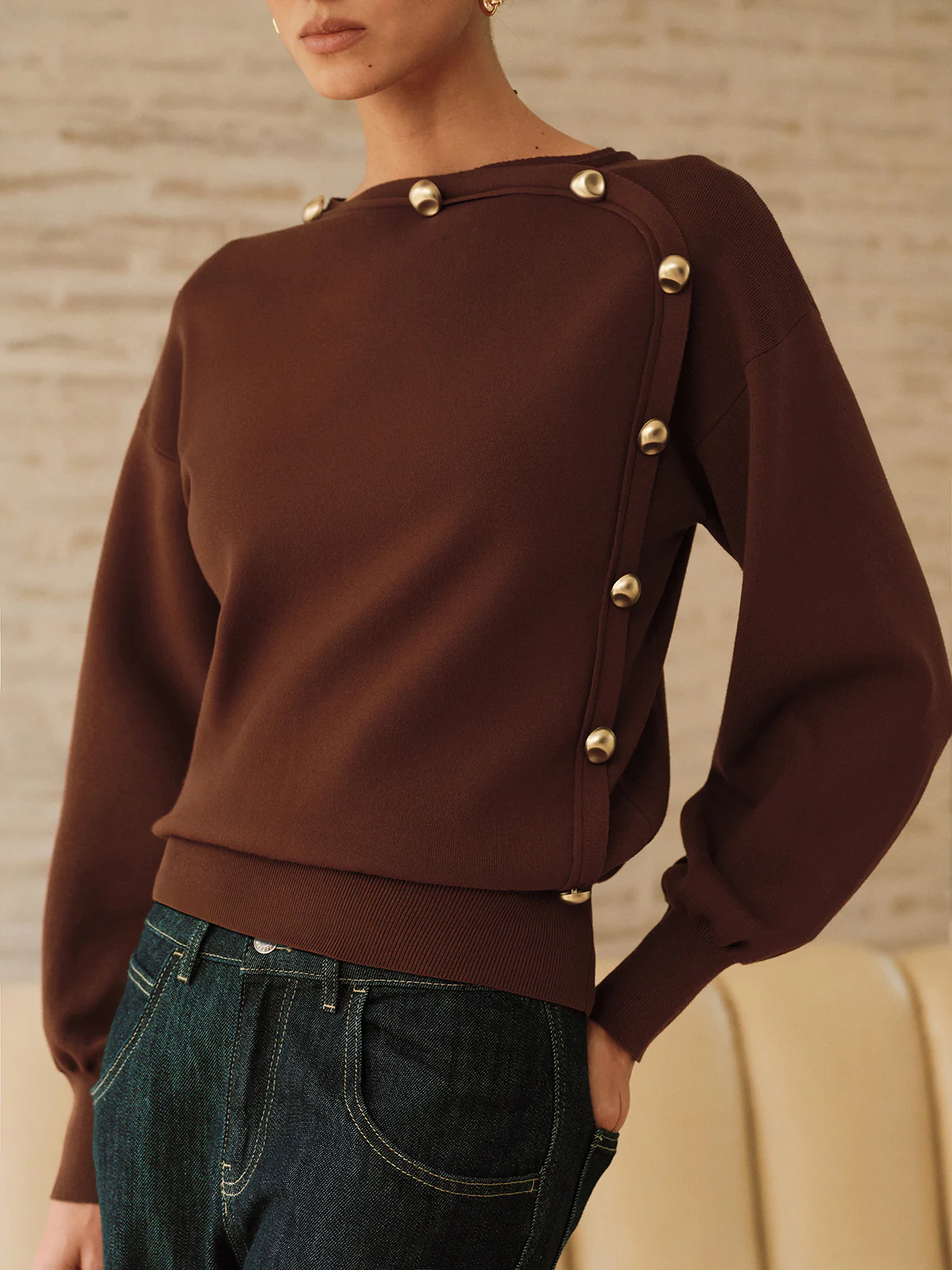 Asymmetric Metal Detail Sweater - Image 2