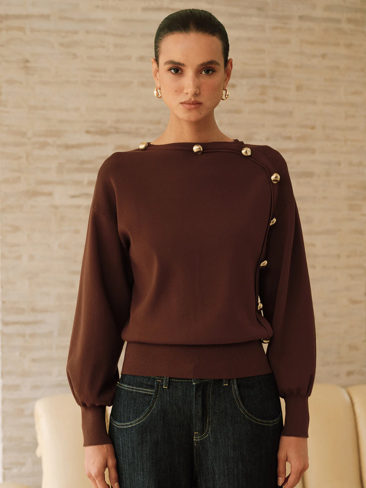 Asymmetric Metal Detail Sweater - Image 4