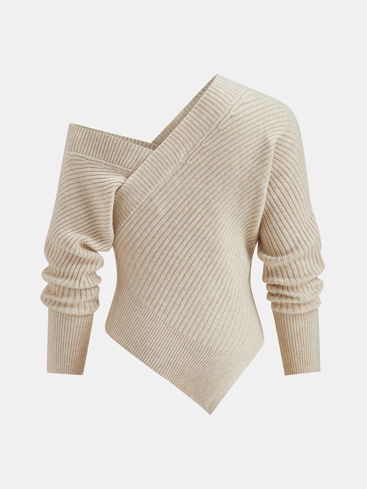Asymmetric Neck Ribbed Knit Sweater - Image 2