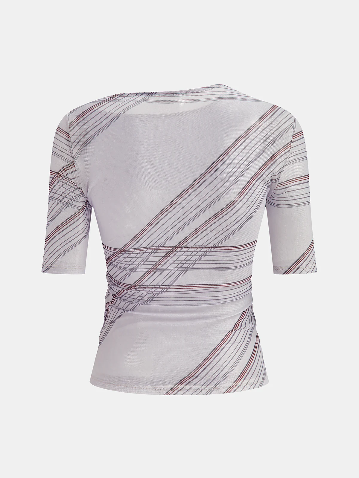 Asymmetric Neck Striped Mesh Top - Image 4