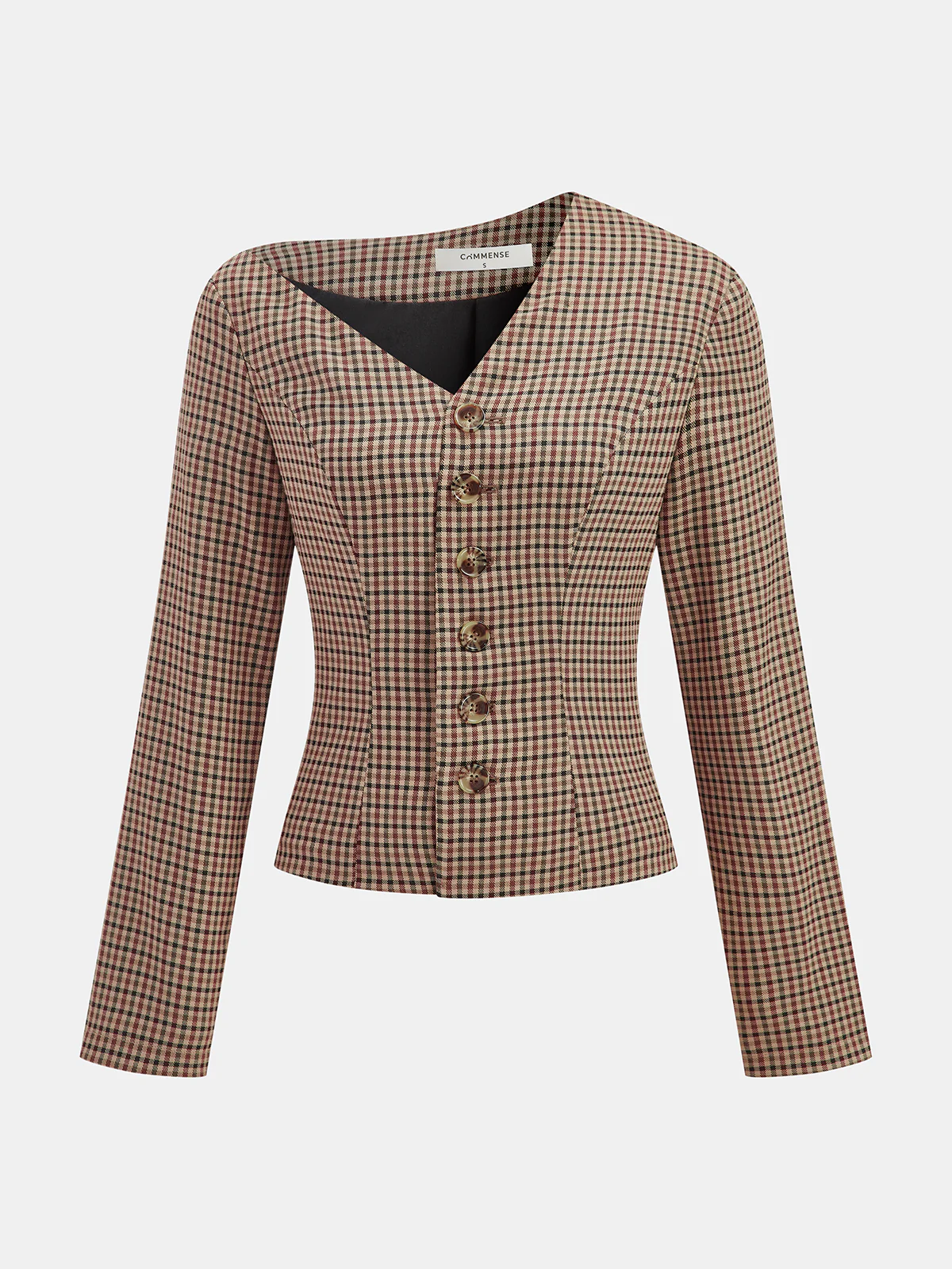 Asymmetric Neckline Plaid Jacket