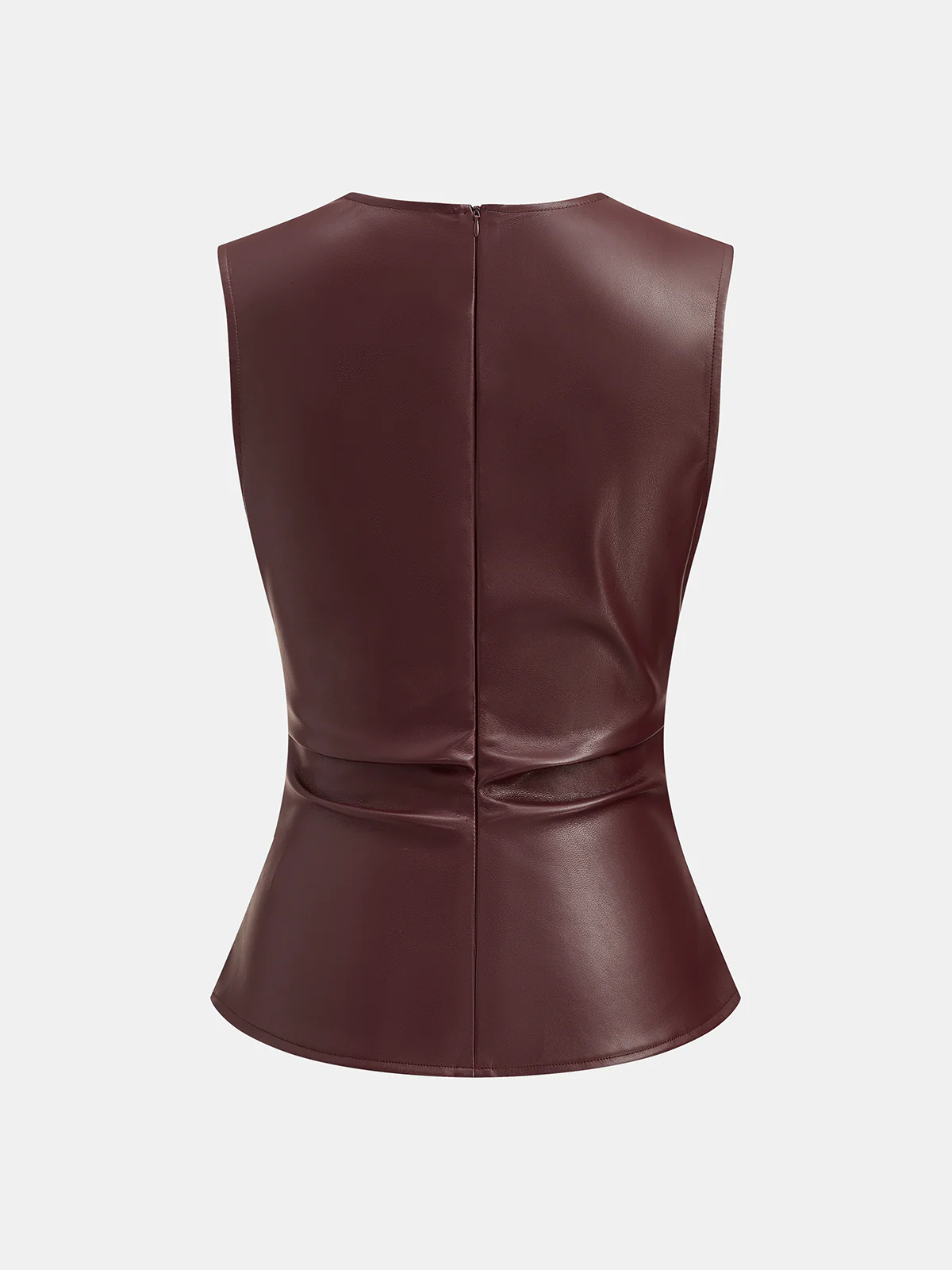 Asymmetric Neckline Ruched Faux Leather Top - Image 2
