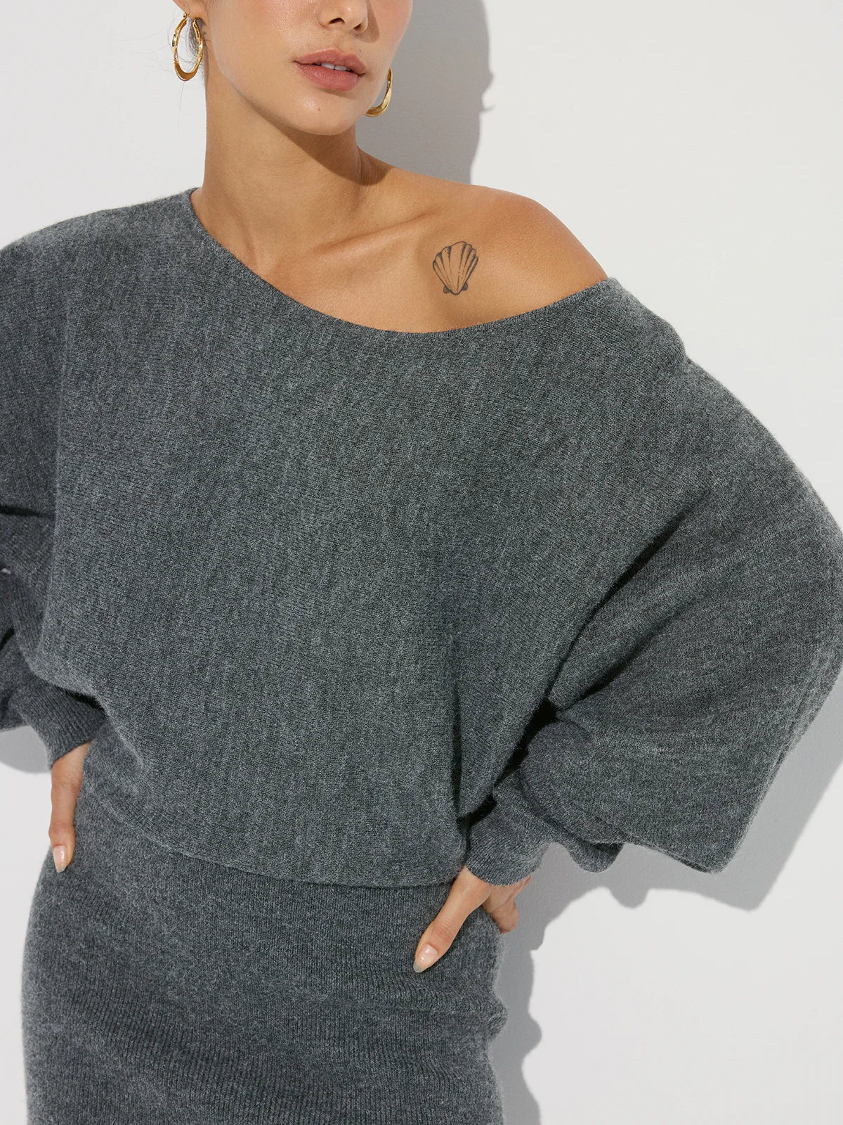 Asymmetric Off-Shoulder Knit Mini Dress - Image 3