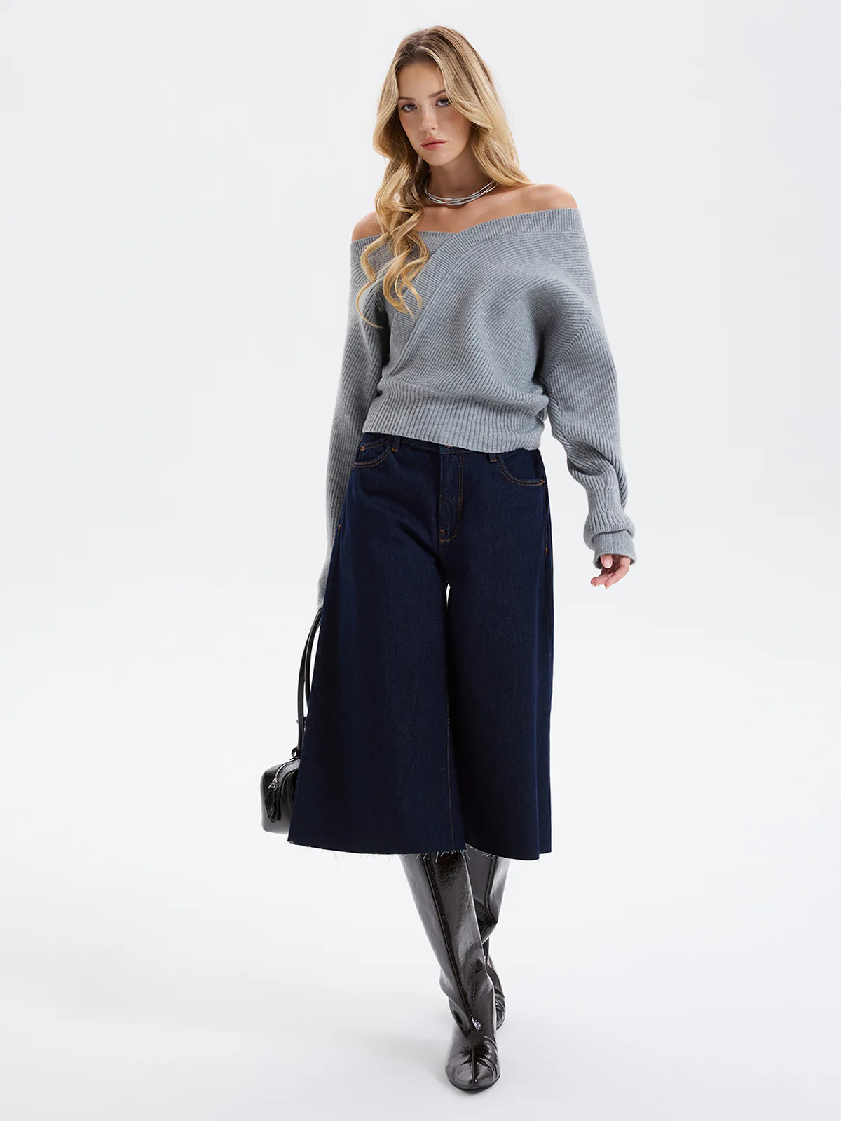 Asymmetric Off-Shoulder Ribbed Sweater - Image 4