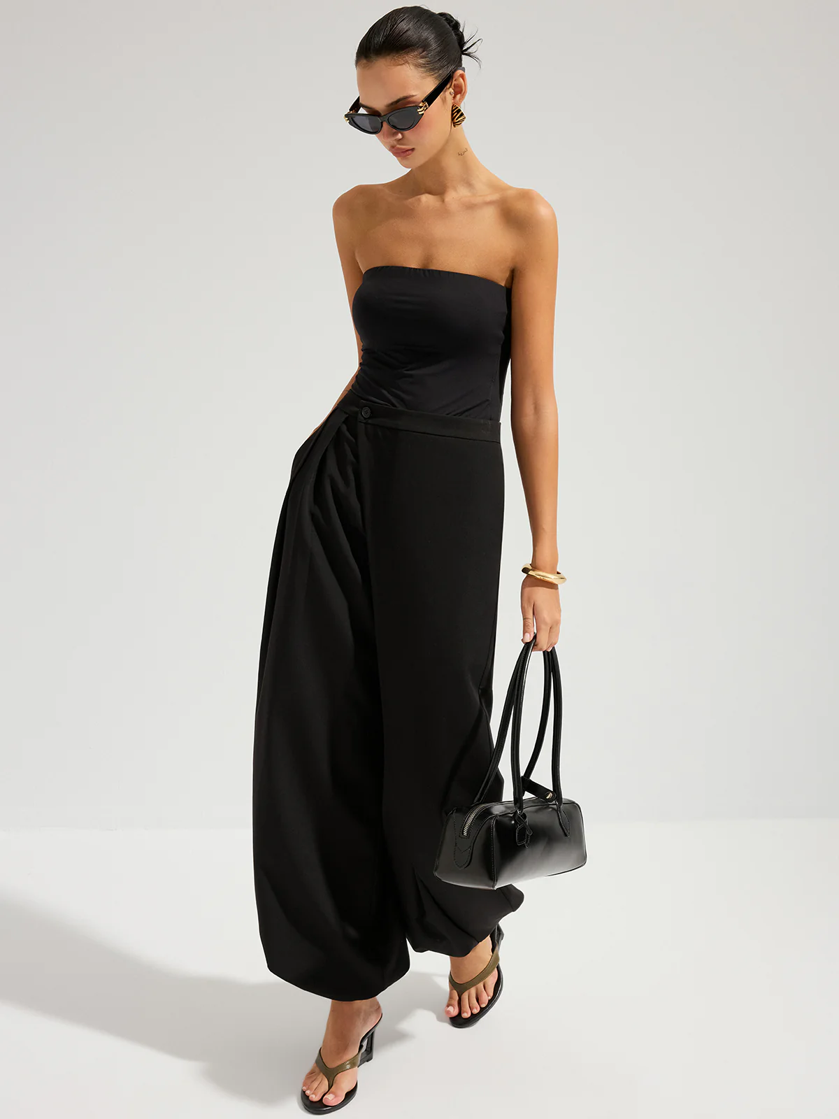 Asymmetric Overlay Wide Leg Pants - Image 4