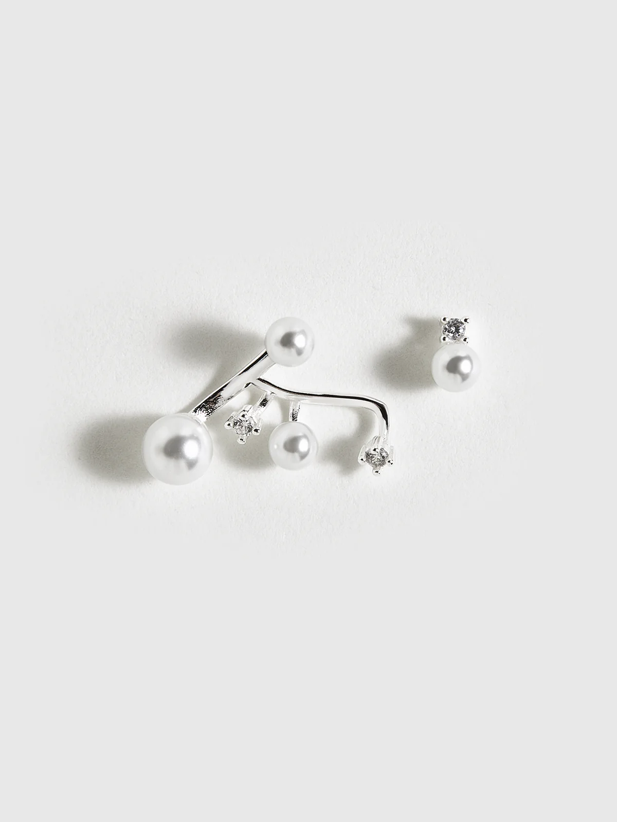 Asymmetric Pearl & Rhinestone Earrings - Image 2