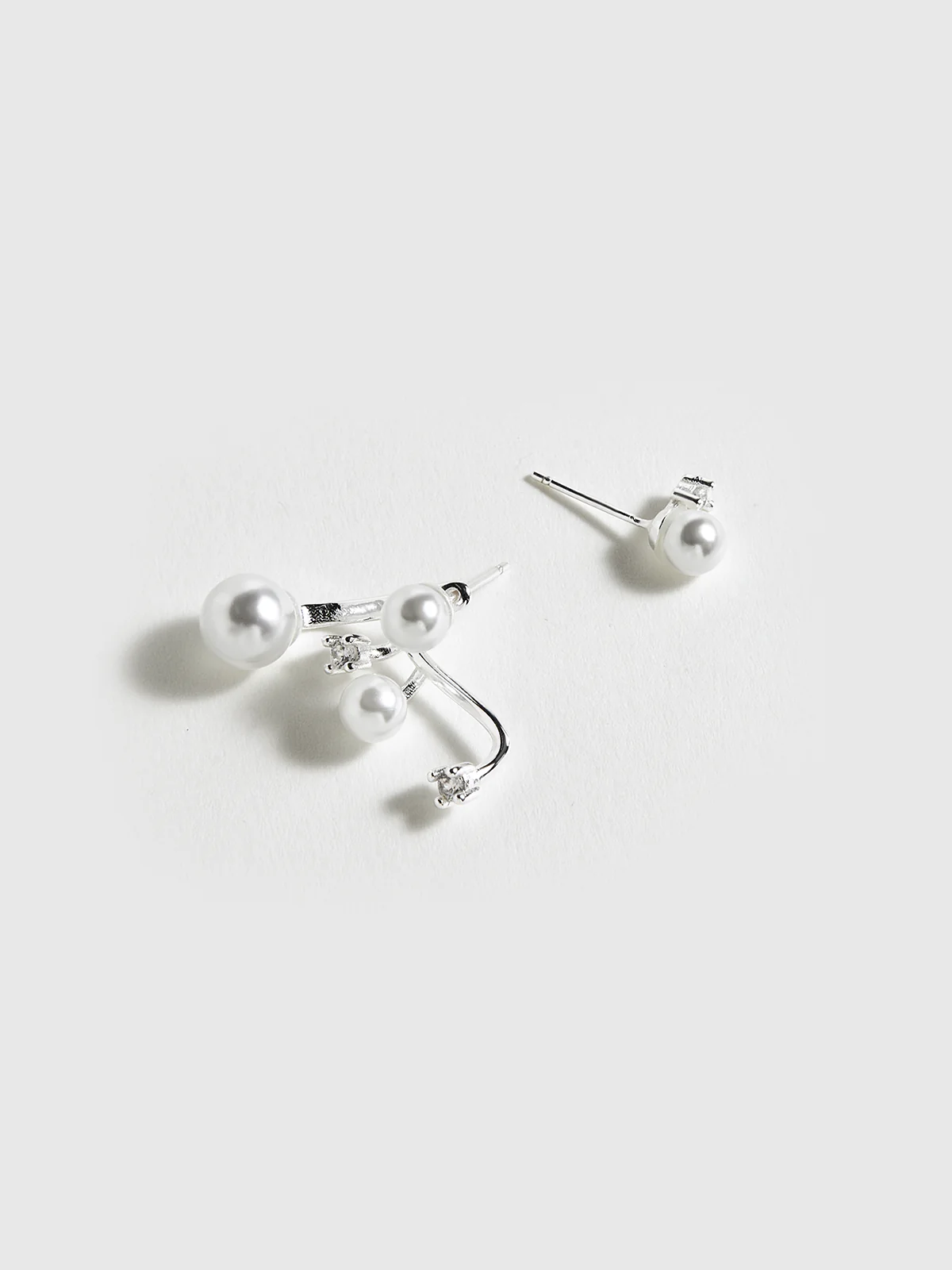 Asymmetric Pearl & Rhinestone Earrings - Image 3