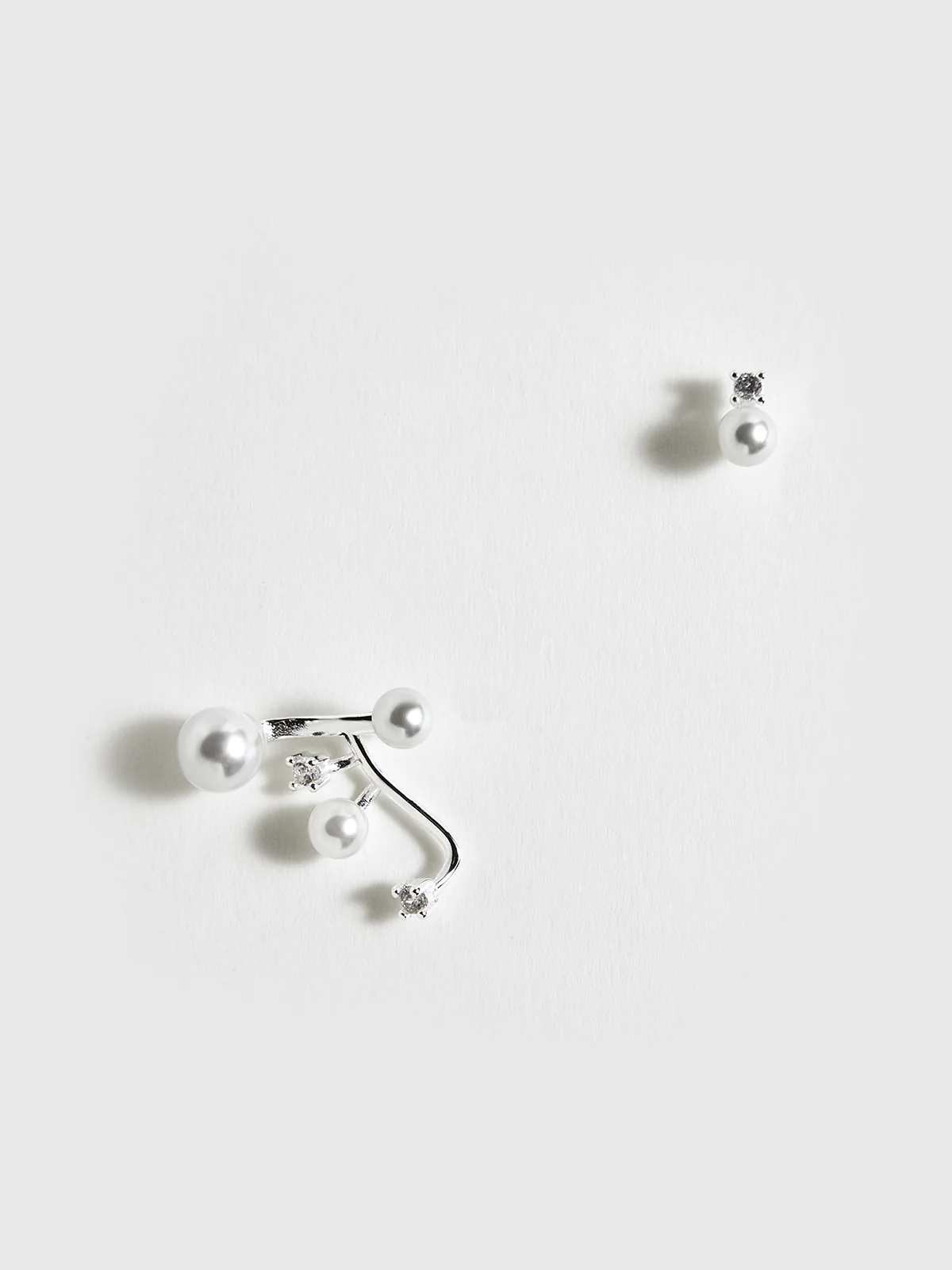 Asymmetric Pearl & Rhinestone Earrings - Image 4
