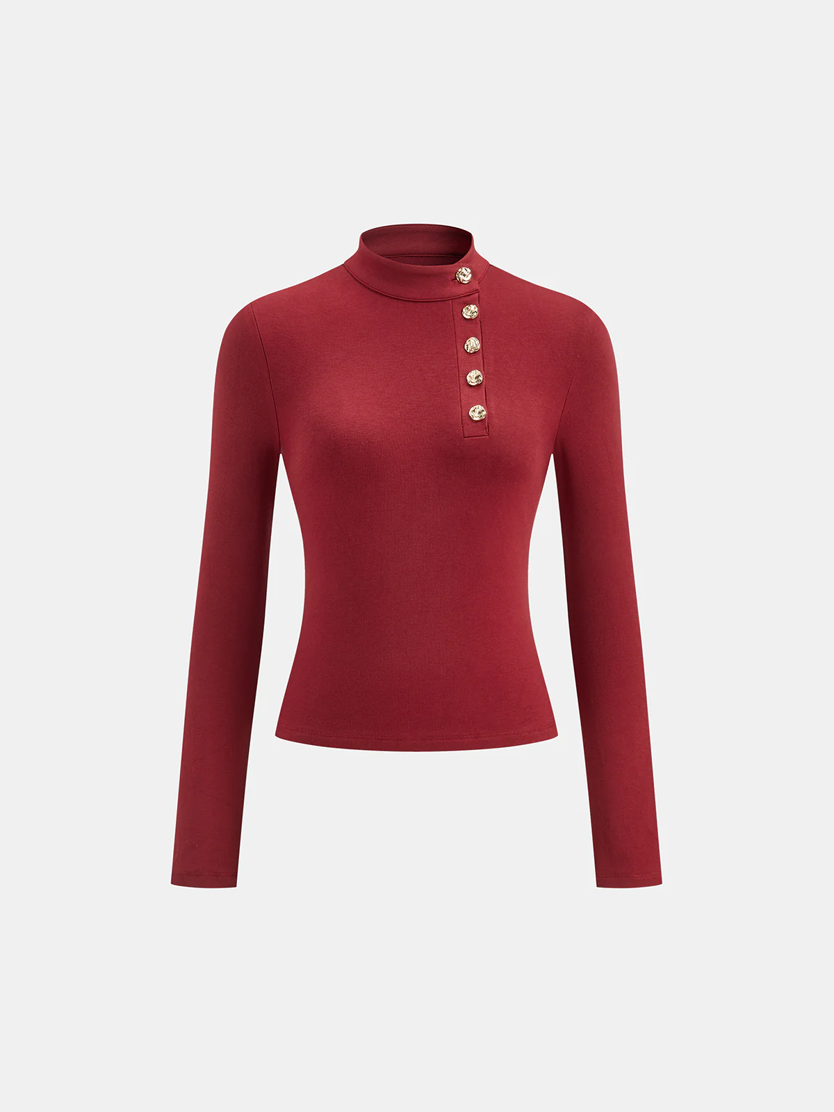 Asymmetric Placket Stand Collar Long Sleeve Blouse - Image 2