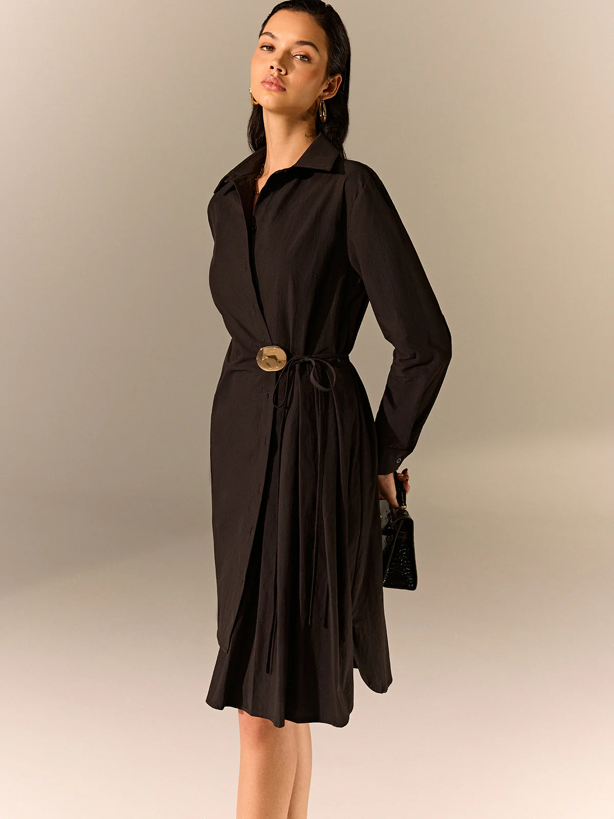 Asymmetric Pleated Hem Shirt Dress - Image 4