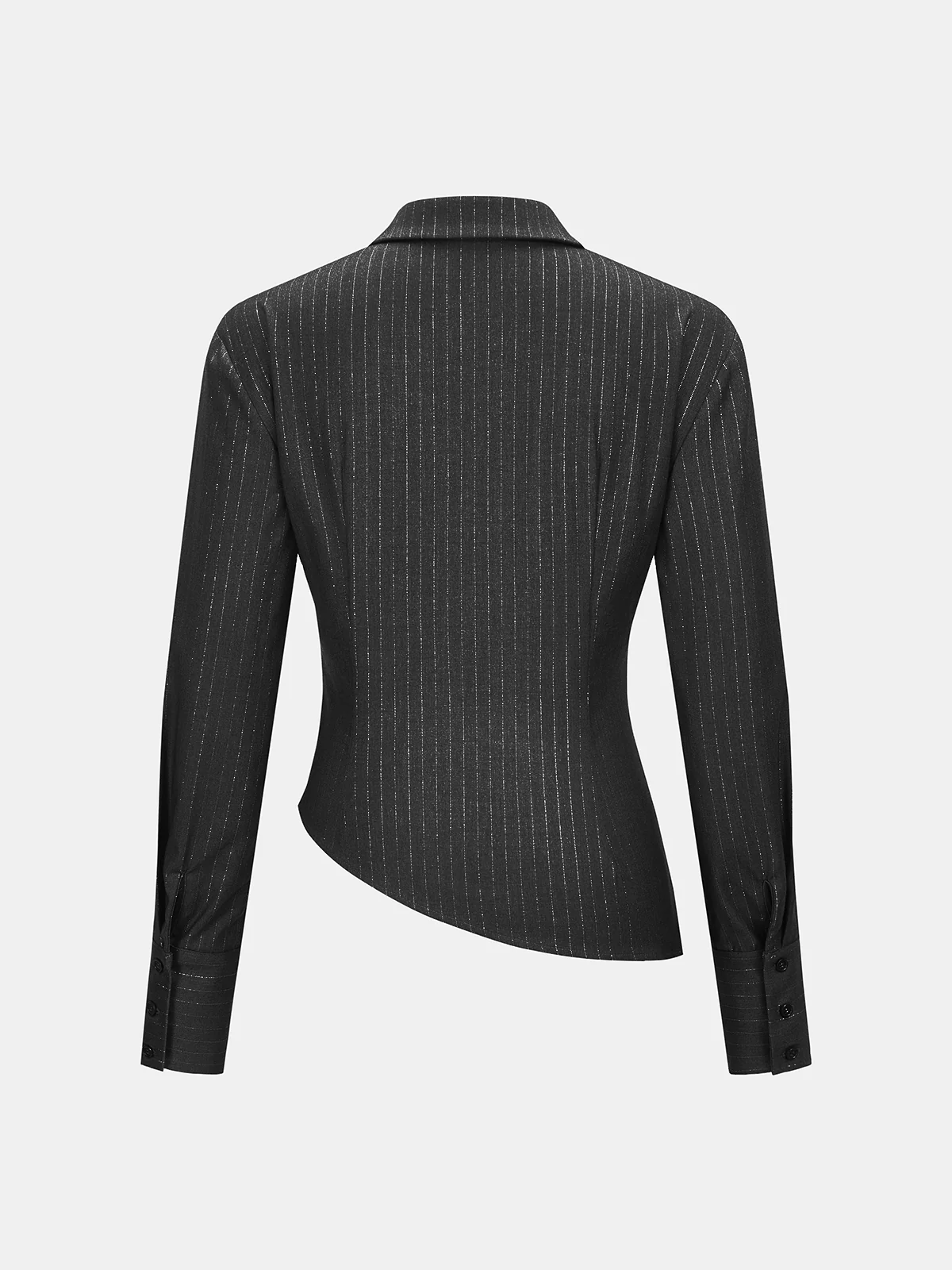 Asymmetric Ruched Pinstripe Shirt - Image 2