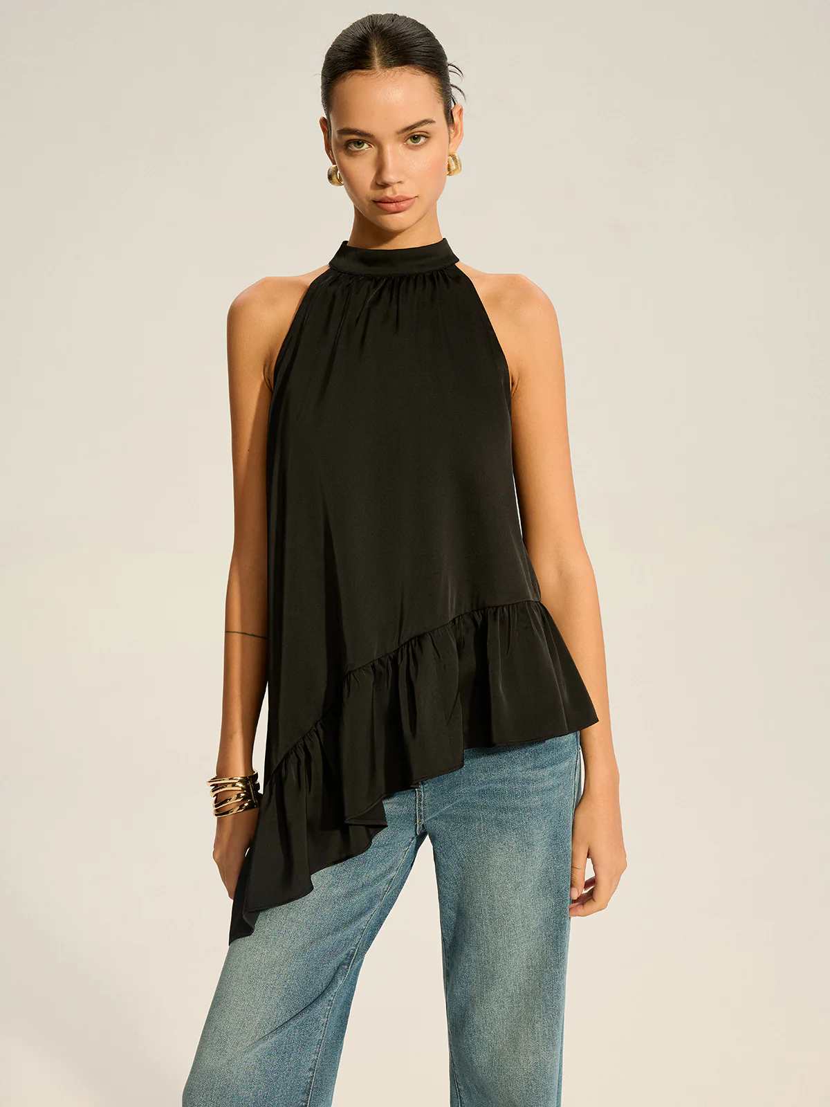 Asymmetric Ruffle Hem Halter Top - Image 3