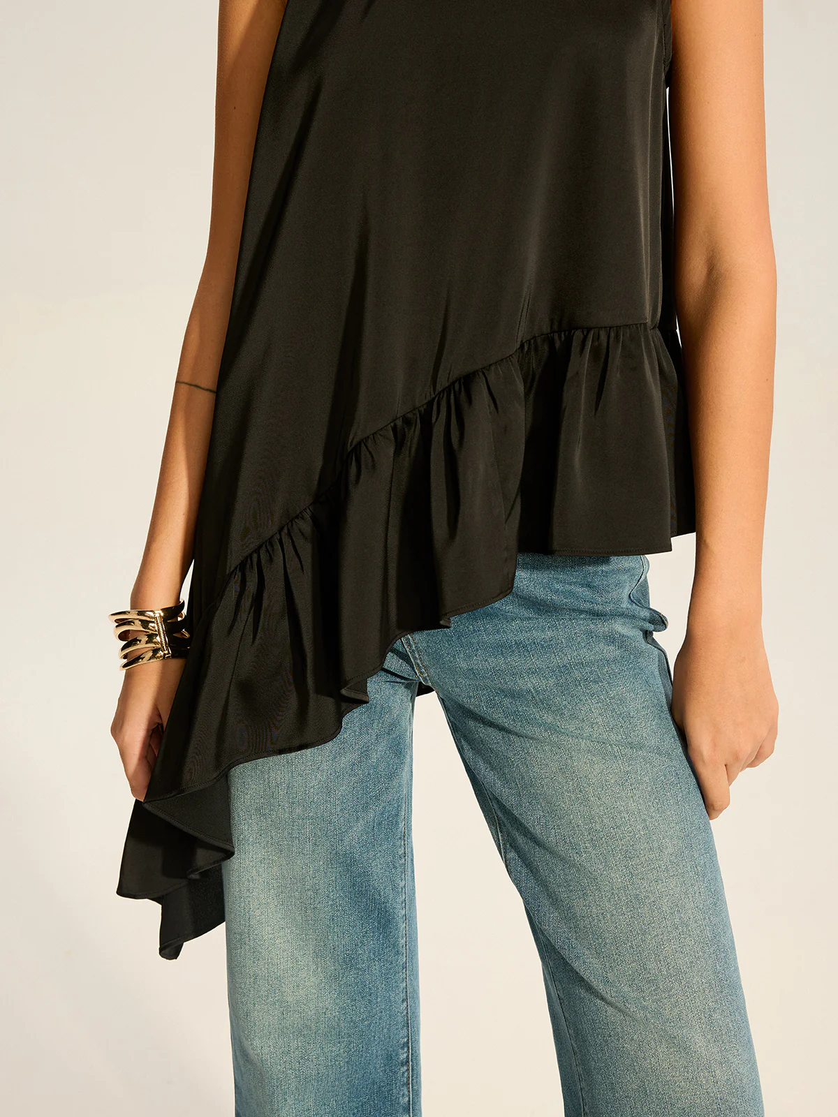 Asymmetric Ruffle Hem Halter Top - Image 4