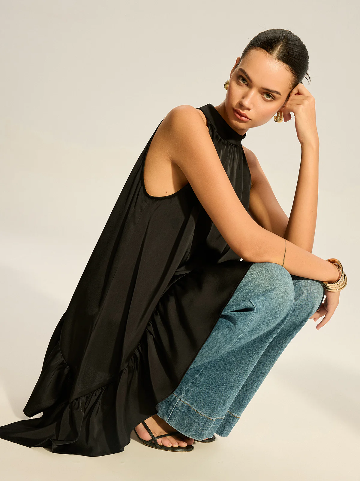 Asymmetric Ruffle Hem Halter Top - Image 5