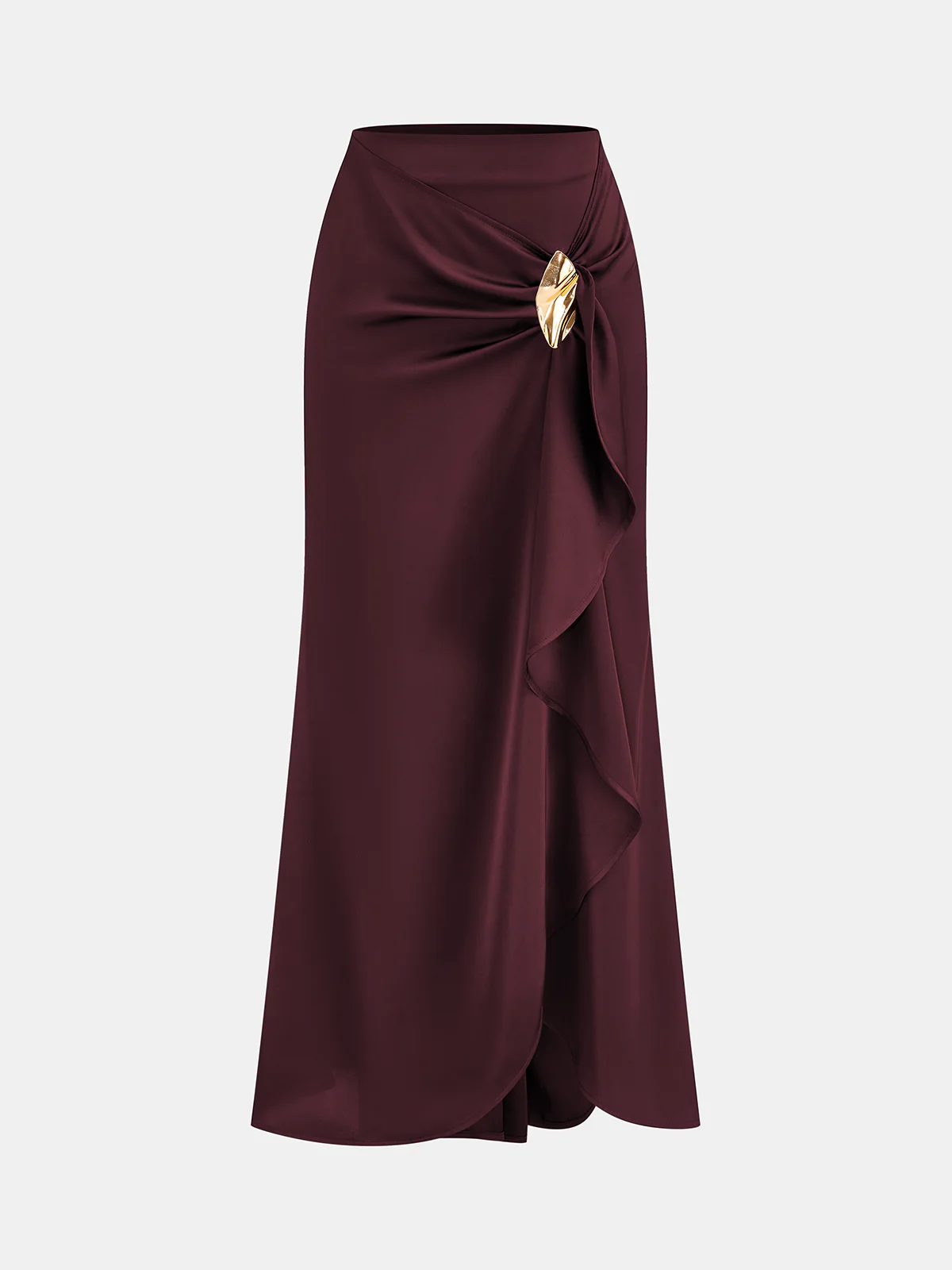 Asymmetric Ruffle Metal Detail Satin Maxi Skirt - Image 5
