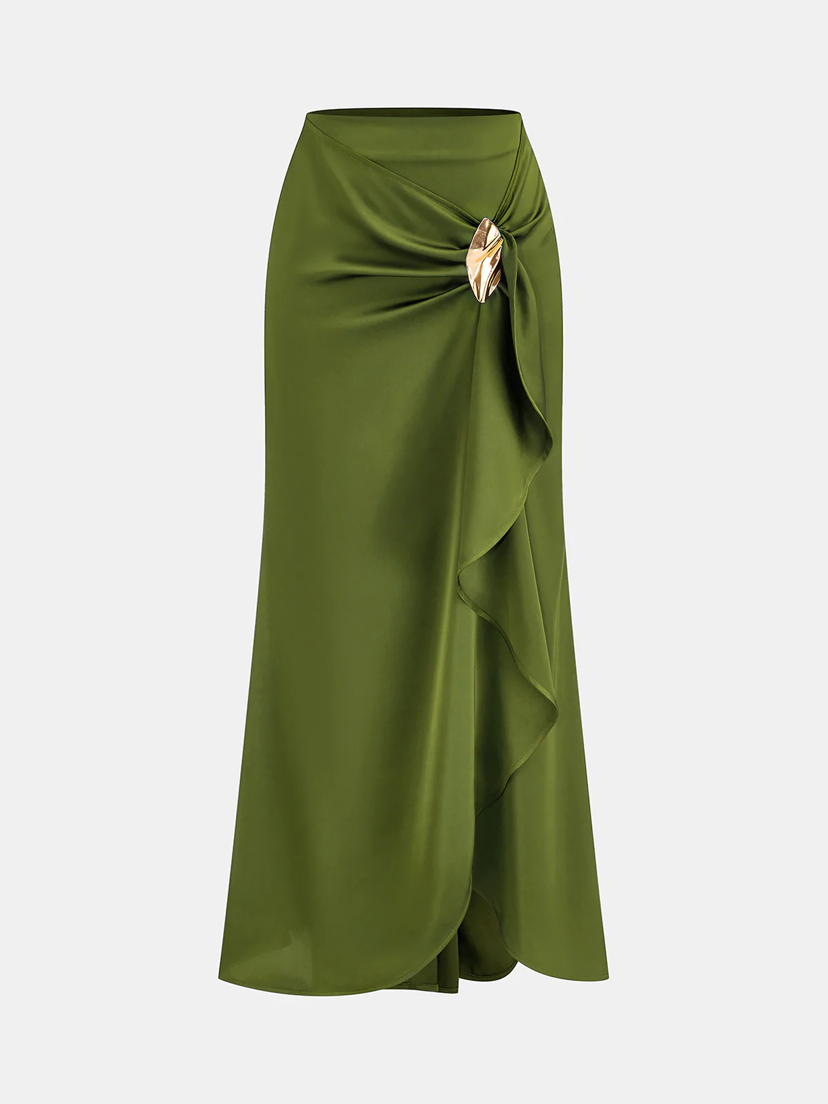 Asymmetric Ruffle Metal Detail Satin Maxi Skirt - Image 6