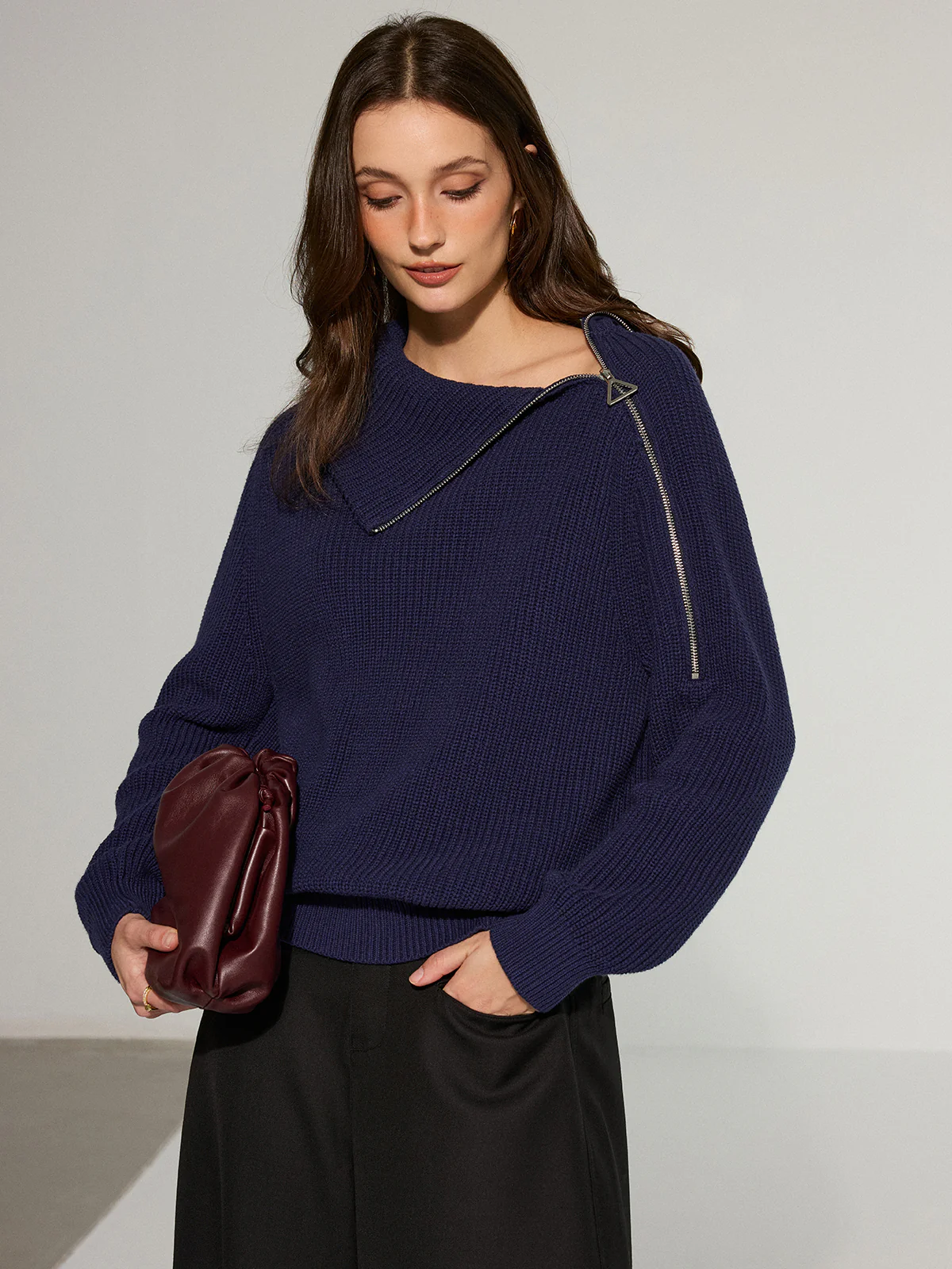 Asymmetric Side Zipper Sweater - Image 3