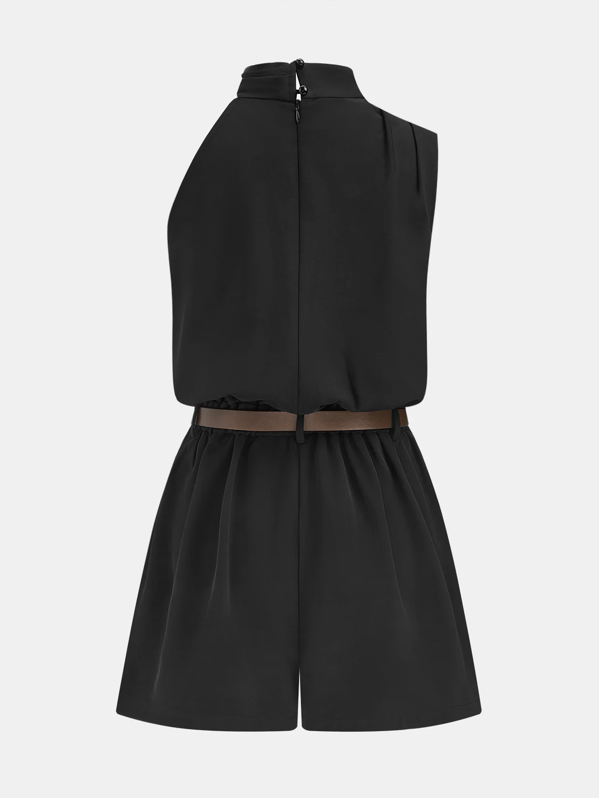 Asymmetric Sleeveless Belted Tailored Romper - Image 2