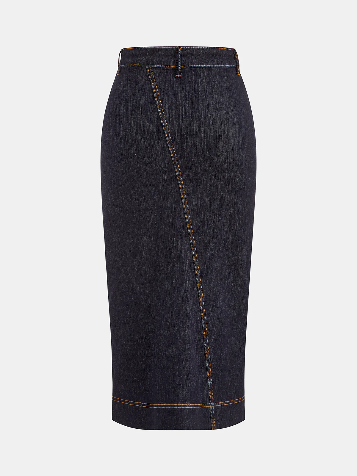 Asymmetric Slit Denim Midi Skirt - Image 2