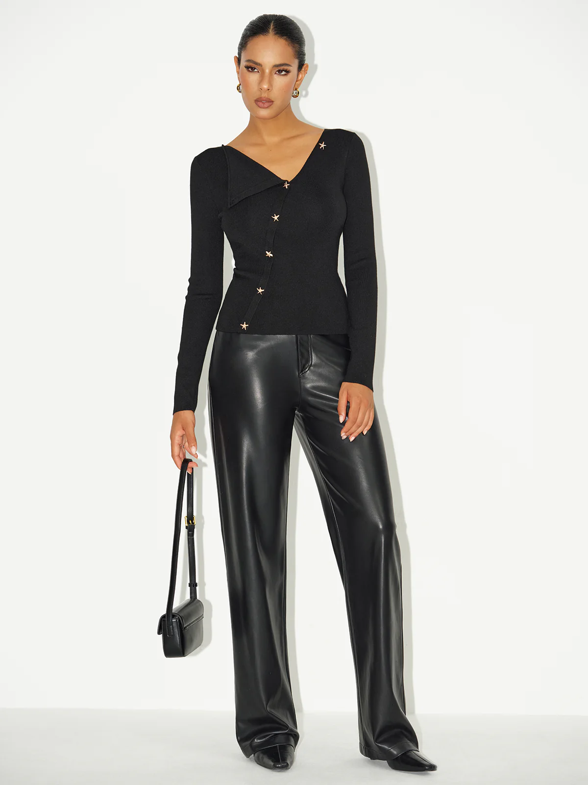 Asymmetric Star-Button Knit Top - Image 3
