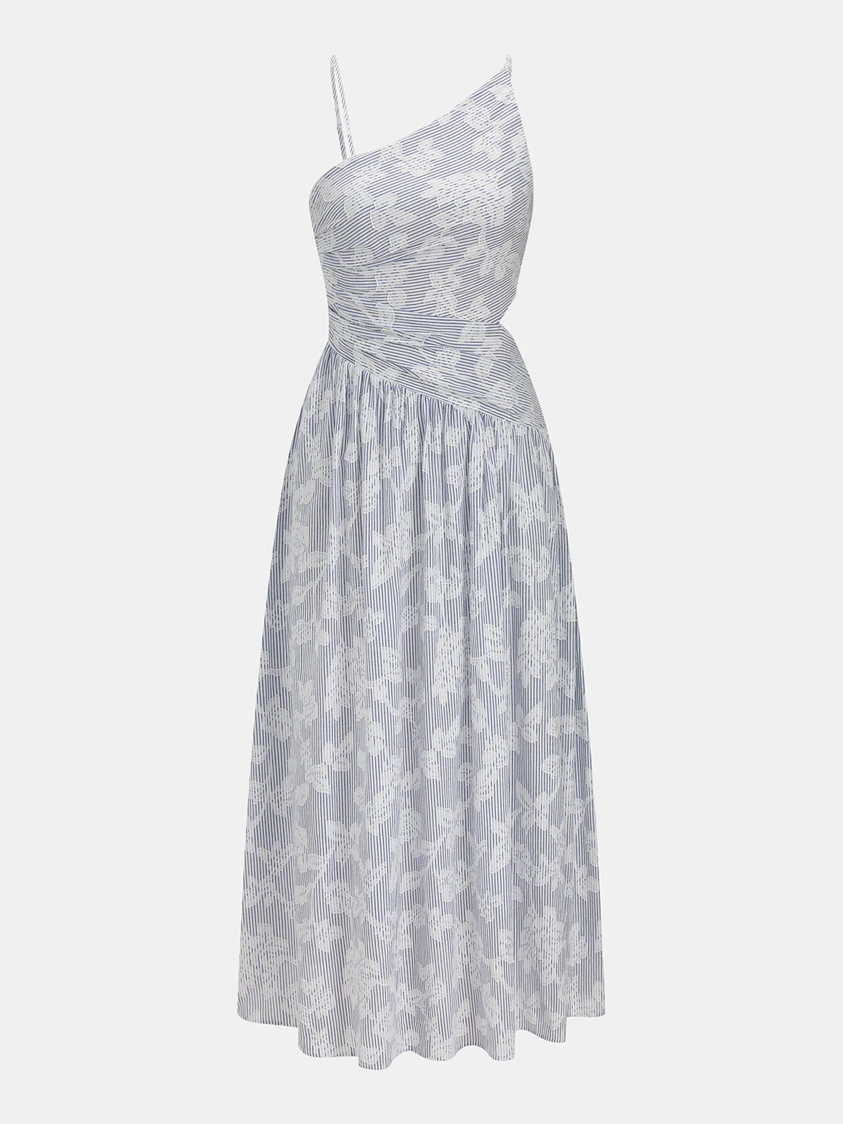 Asymmetric Striped Floral Embroidery Maxi Dress - Image 2