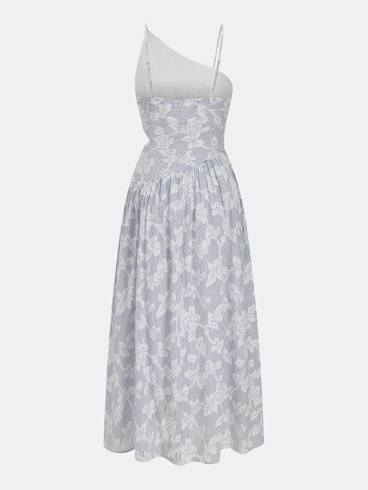 Asymmetric Striped Floral Embroidery Maxi Dress - Image 3