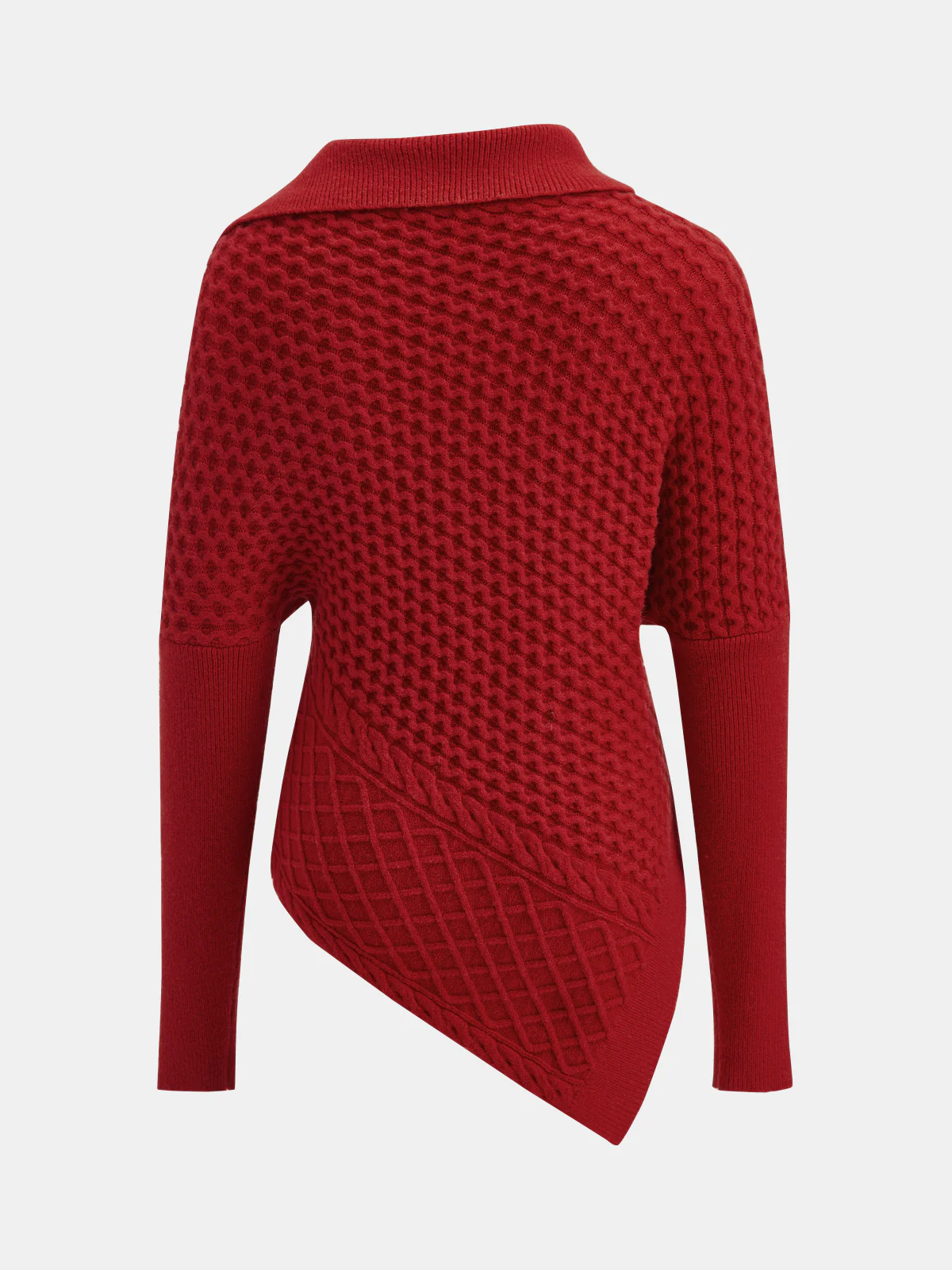 Asymmetric Textured Knit Polo Sweater - Image 3