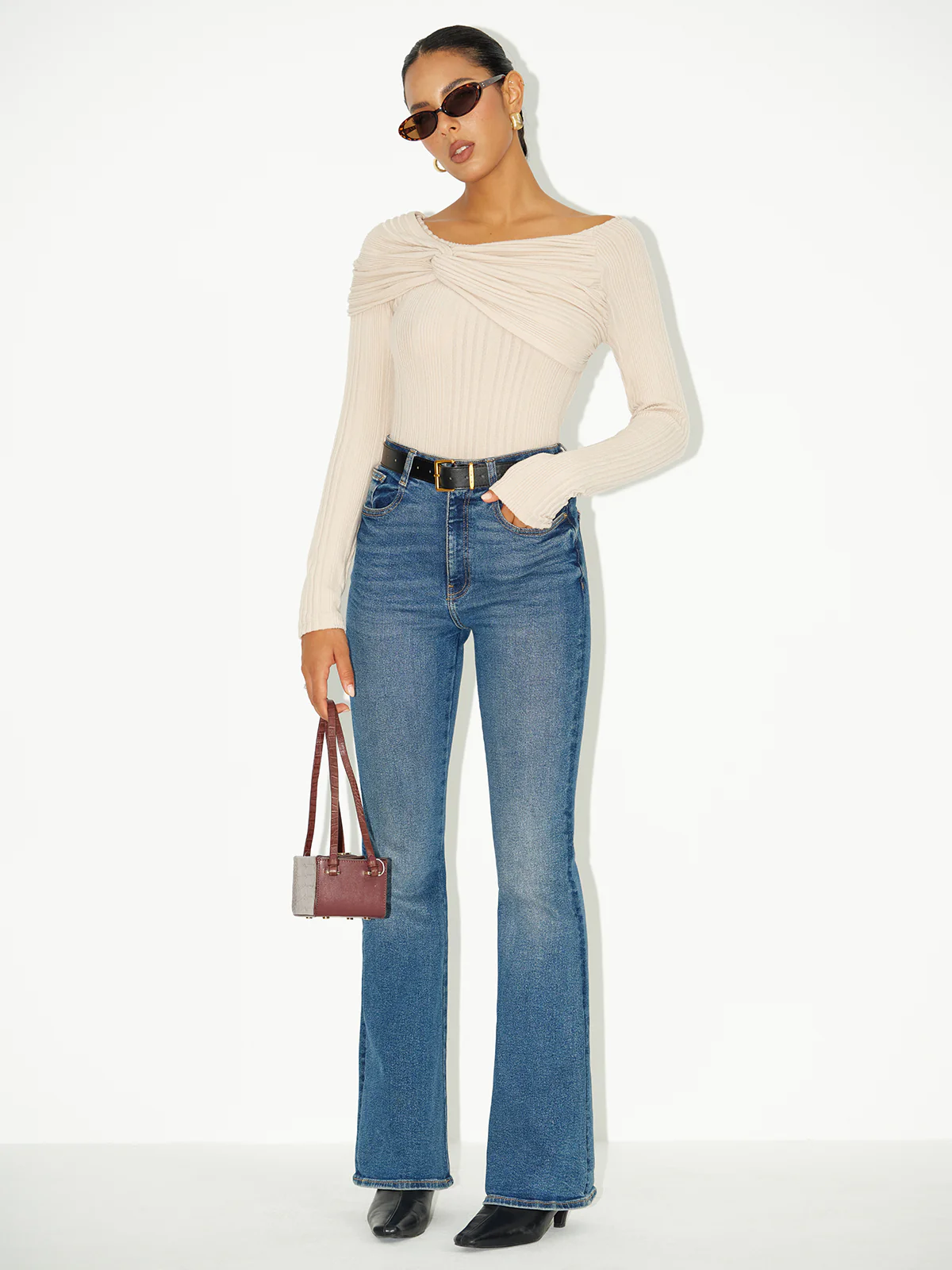 Asymmetric Twist-Front Ribbed Knit Top - Image 2