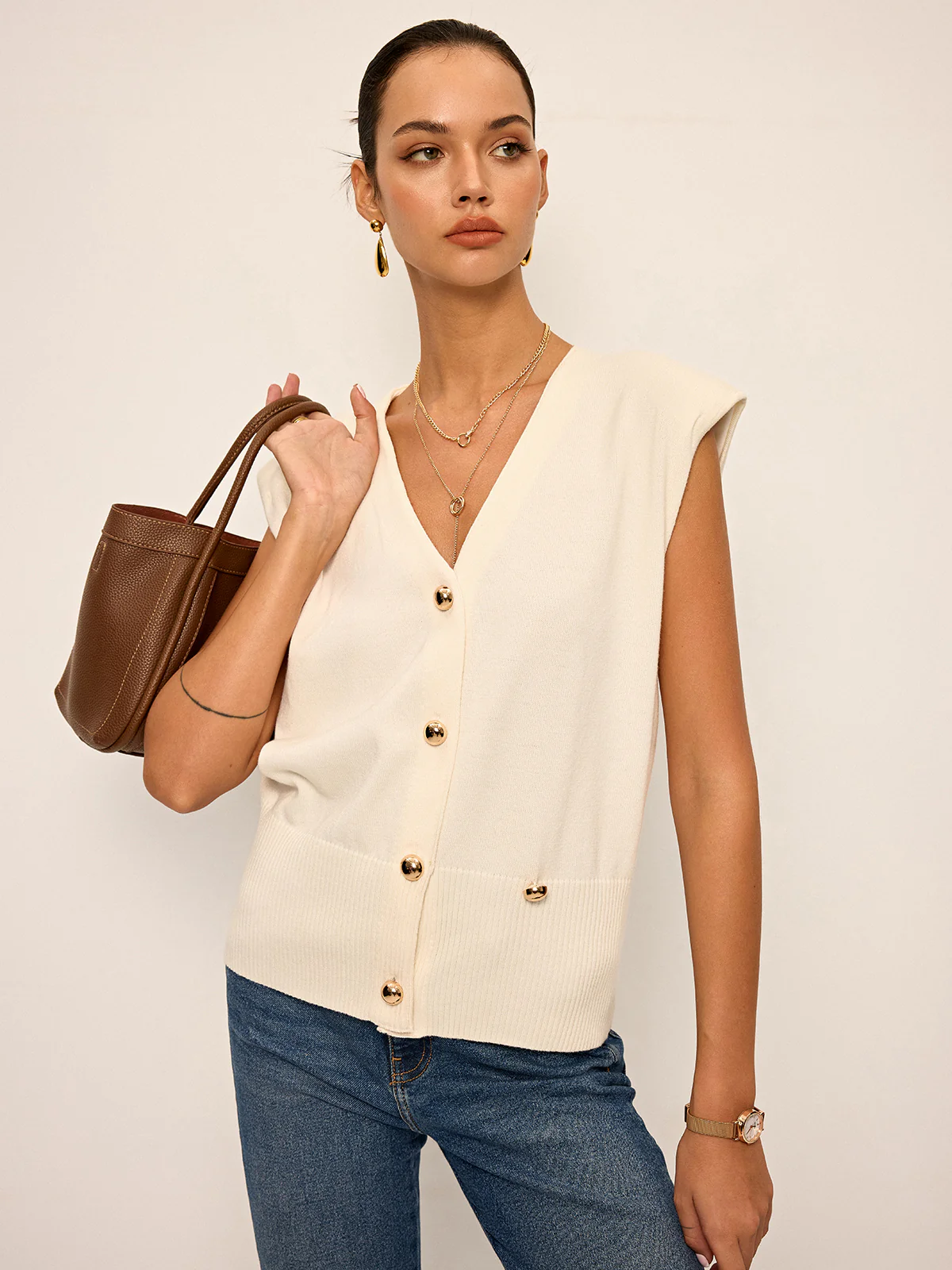 Asymmetric Two-Way Wear Knit Vest - Image 5