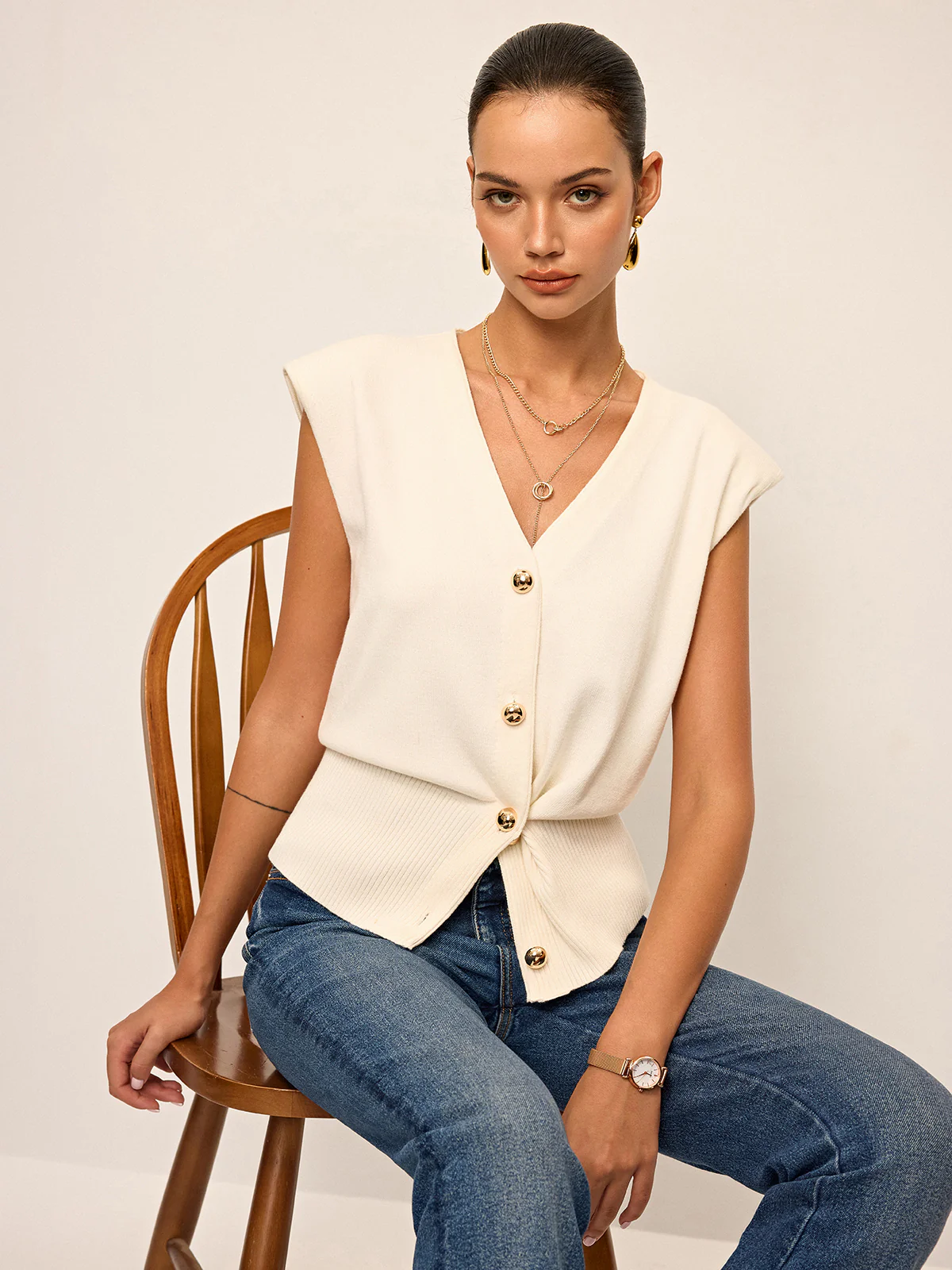 Asymmetric Two-Way Wear Knit Vest - Image 8