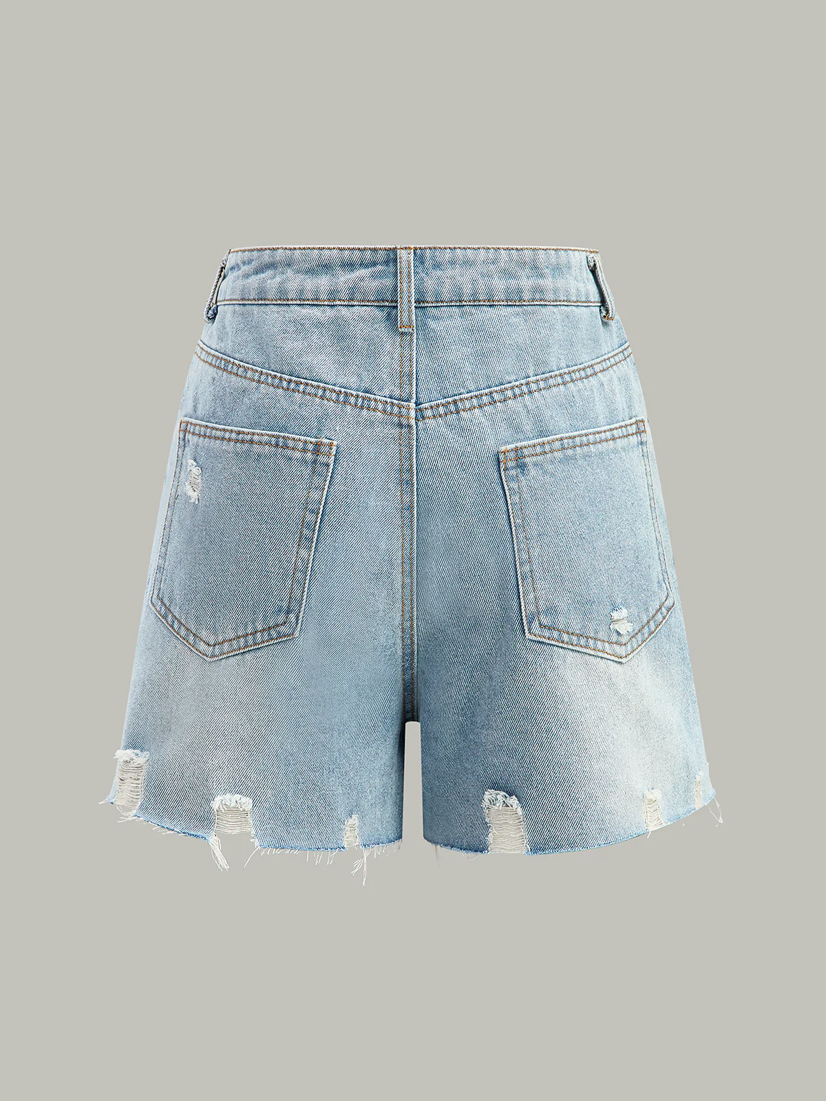 Asymmetric Waist Distressed Denim Shorts - Image 2
