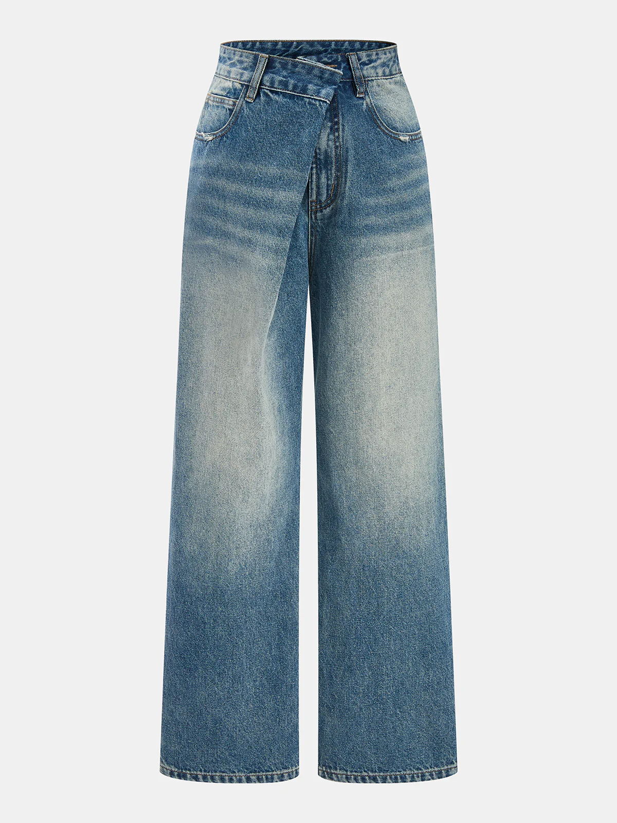 Asymmetric Waist Wide Leg Denim Pants