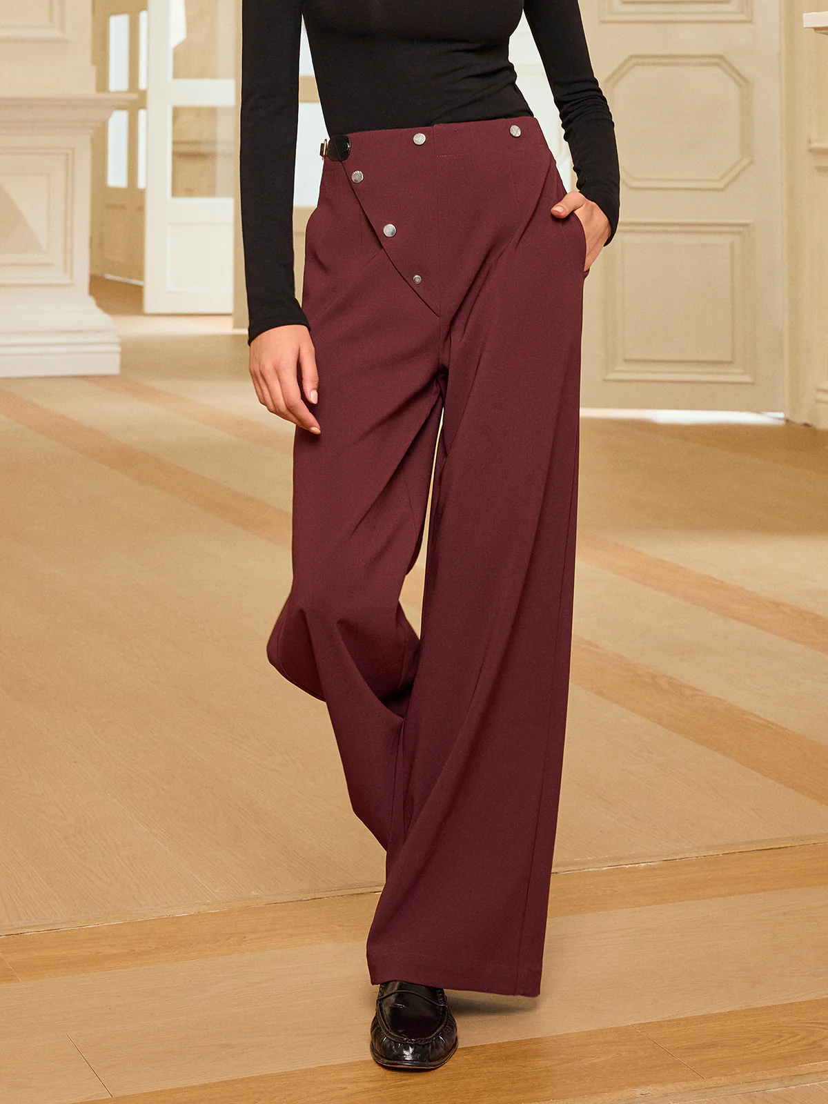 Asymmetric Waistband Straight-Leg Pants - Image 4