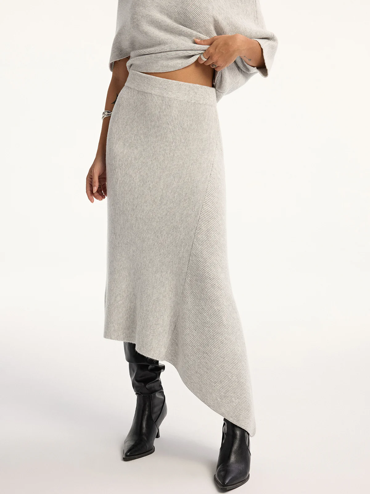 Asymmetric Wool-Blend Midi Skirt - Image 3