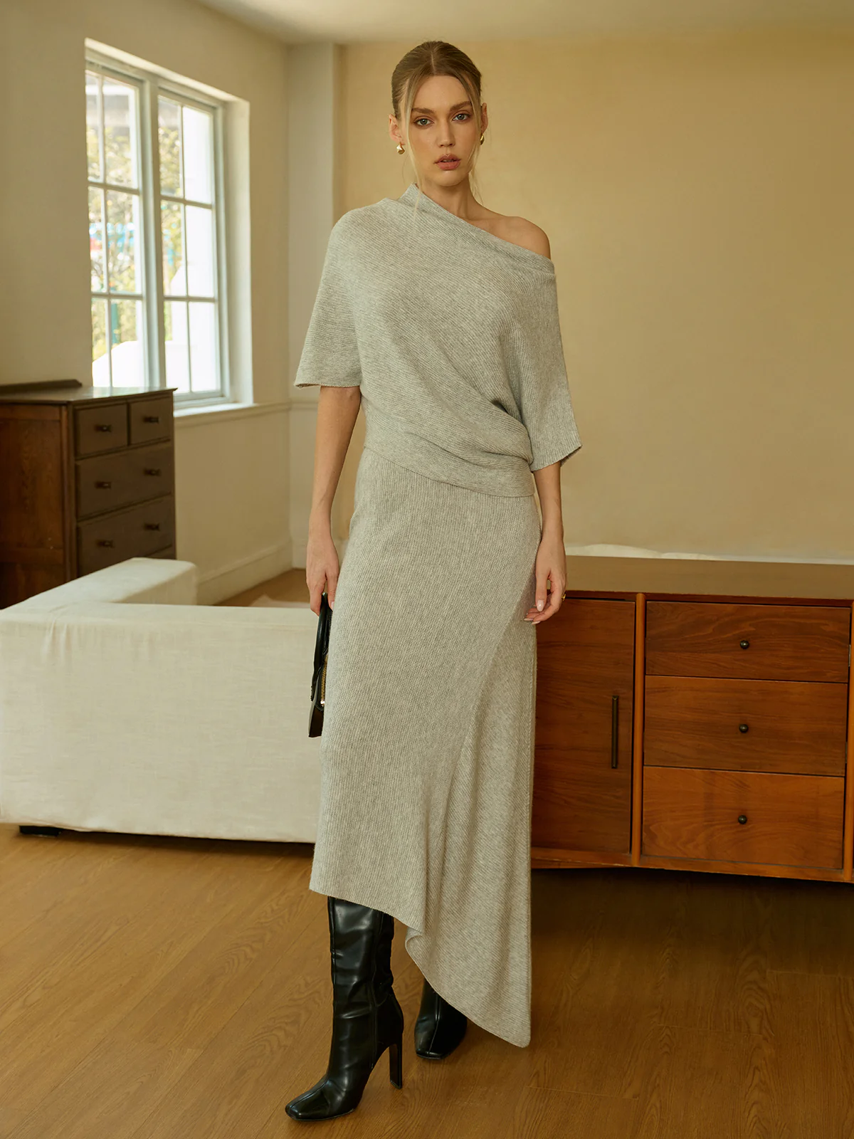 Asymmetric Wool-Blend Midi Skirt - Image 7