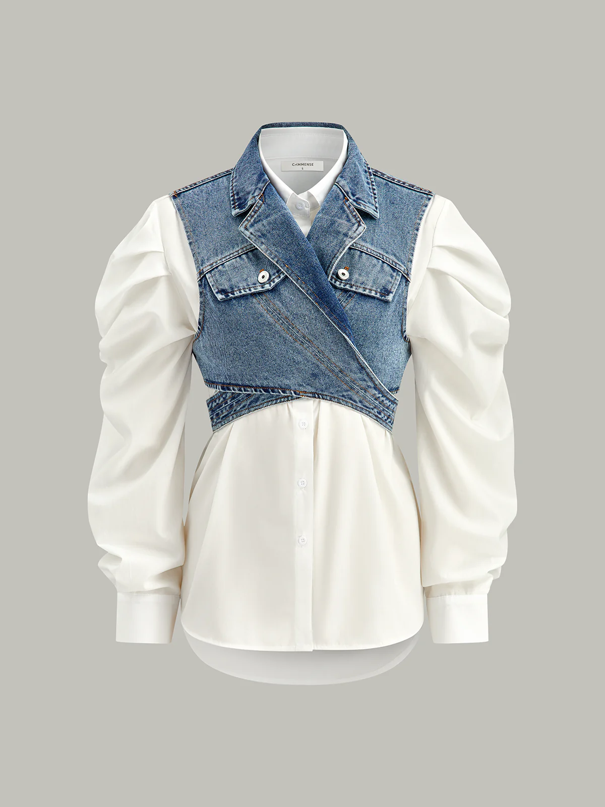 Asymmetric Wrap Denim Lapel Crop Vest - Image 2