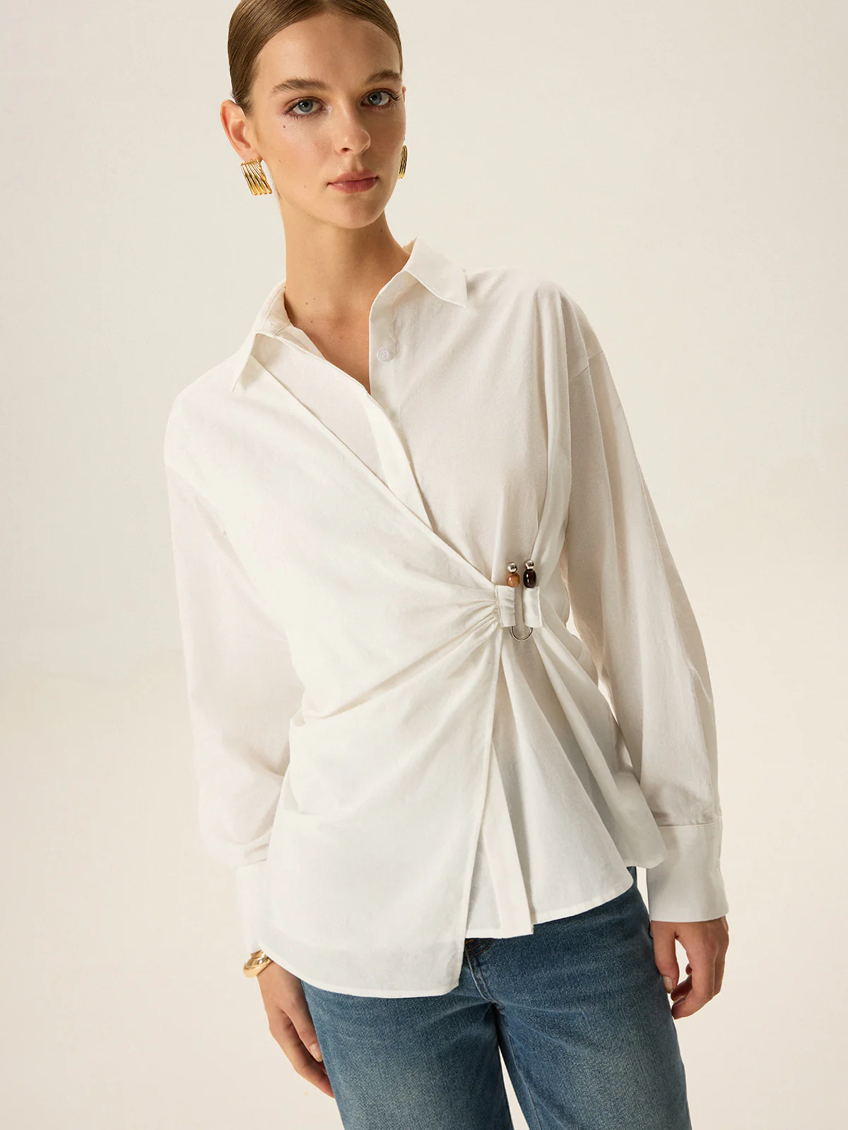 Asymmetric Wrap Long-Sleeve Shirt - Image 4