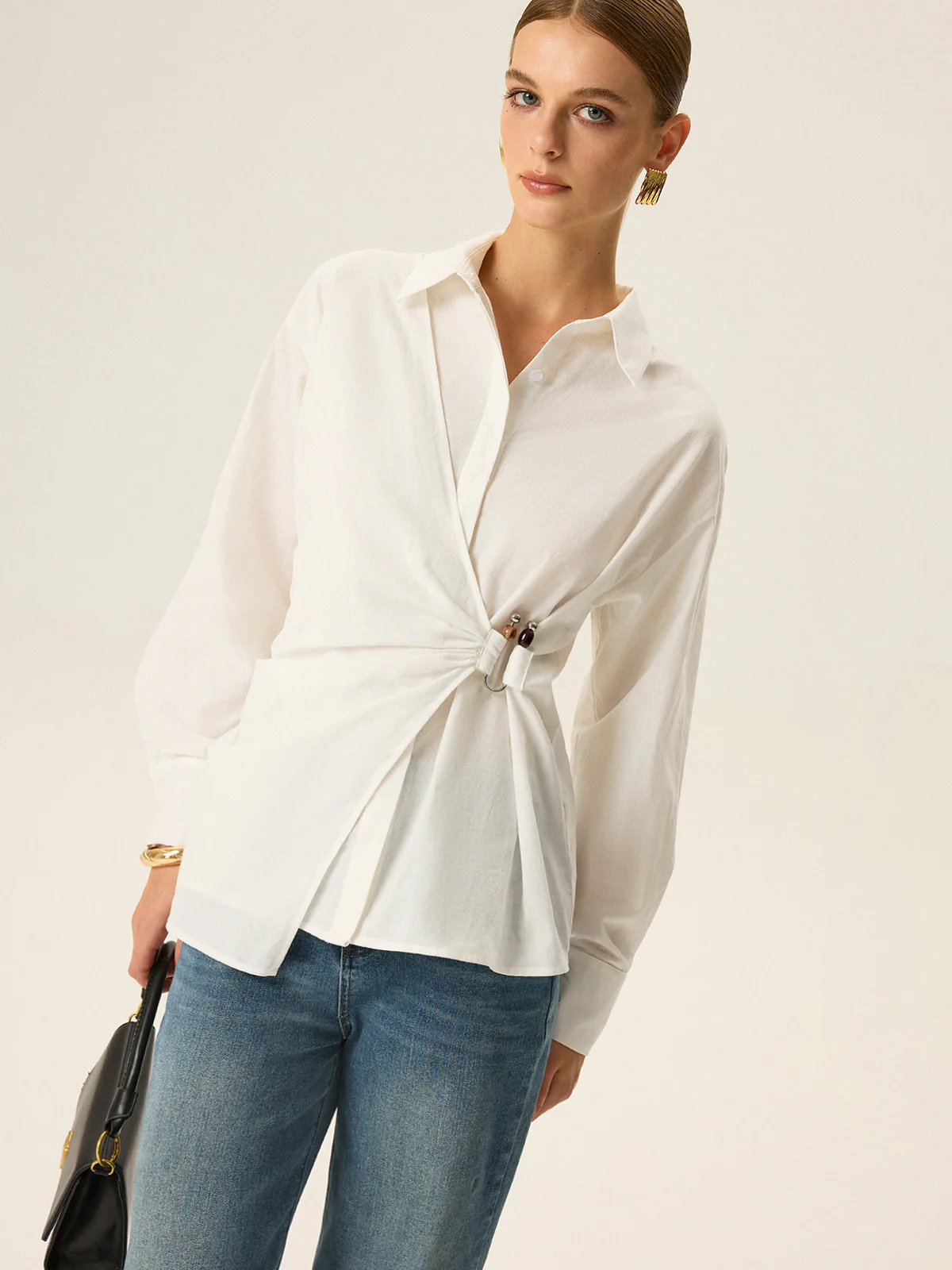 Asymmetric Wrap Long-Sleeve Shirt - Image 6