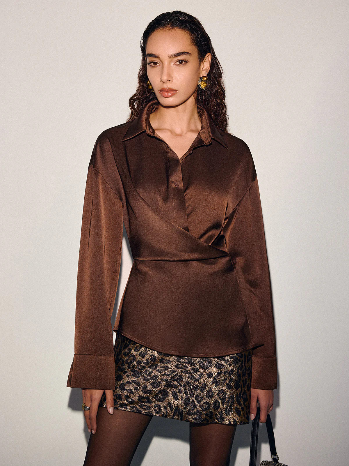 Asymmetric Wrap Satin Shirt - Image 3