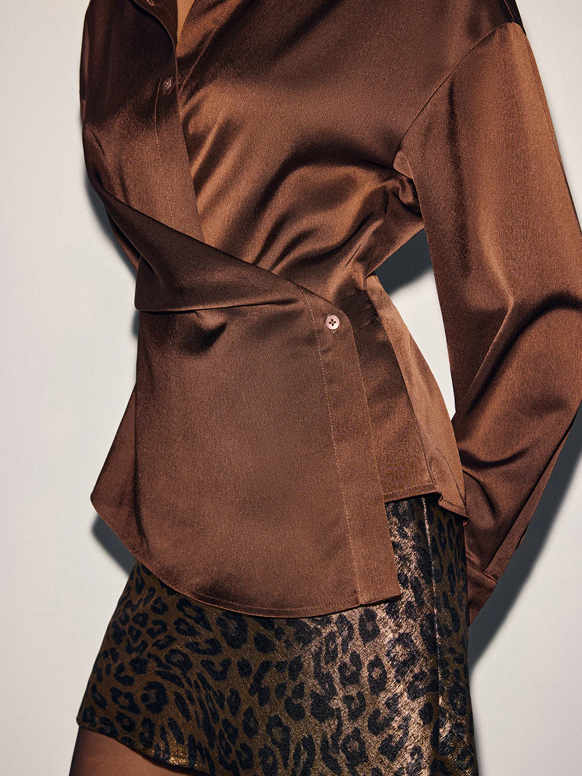 Asymmetric Wrap Satin Shirt - Image 5