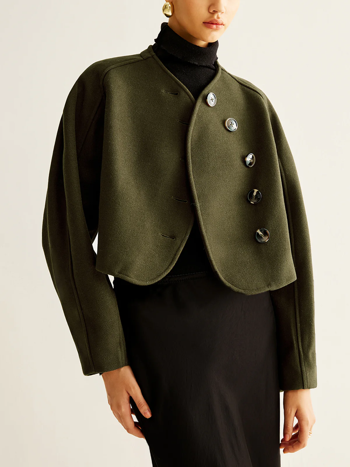 Asymmetrical Button Crop Tweed Coat - Image 2