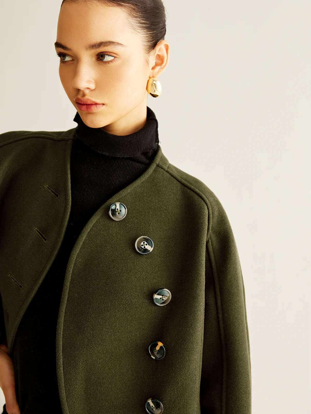 Asymmetrical Button Crop Tweed Coat - Image 4