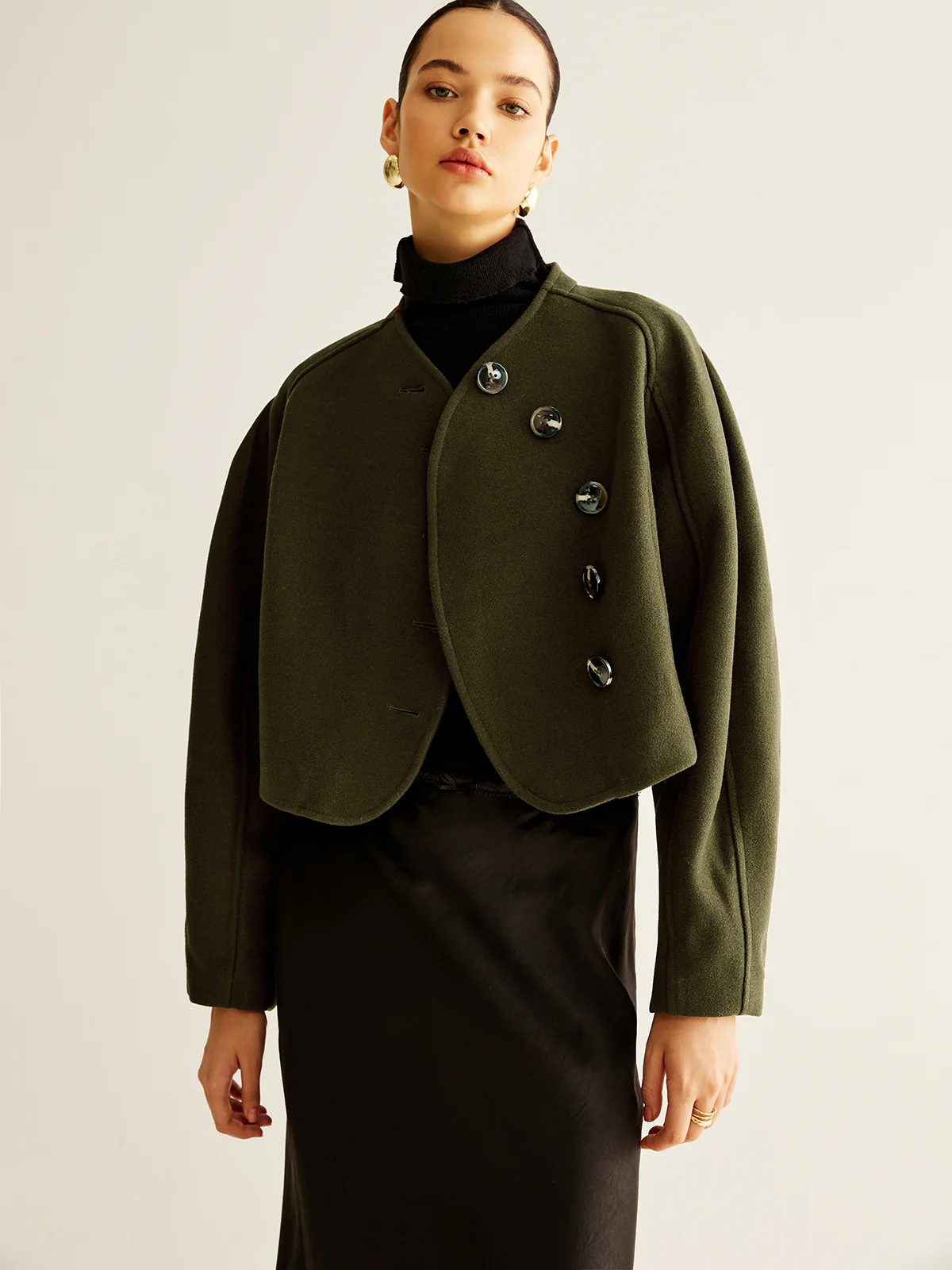 Asymmetrical Button Crop Tweed Coat - Image 5