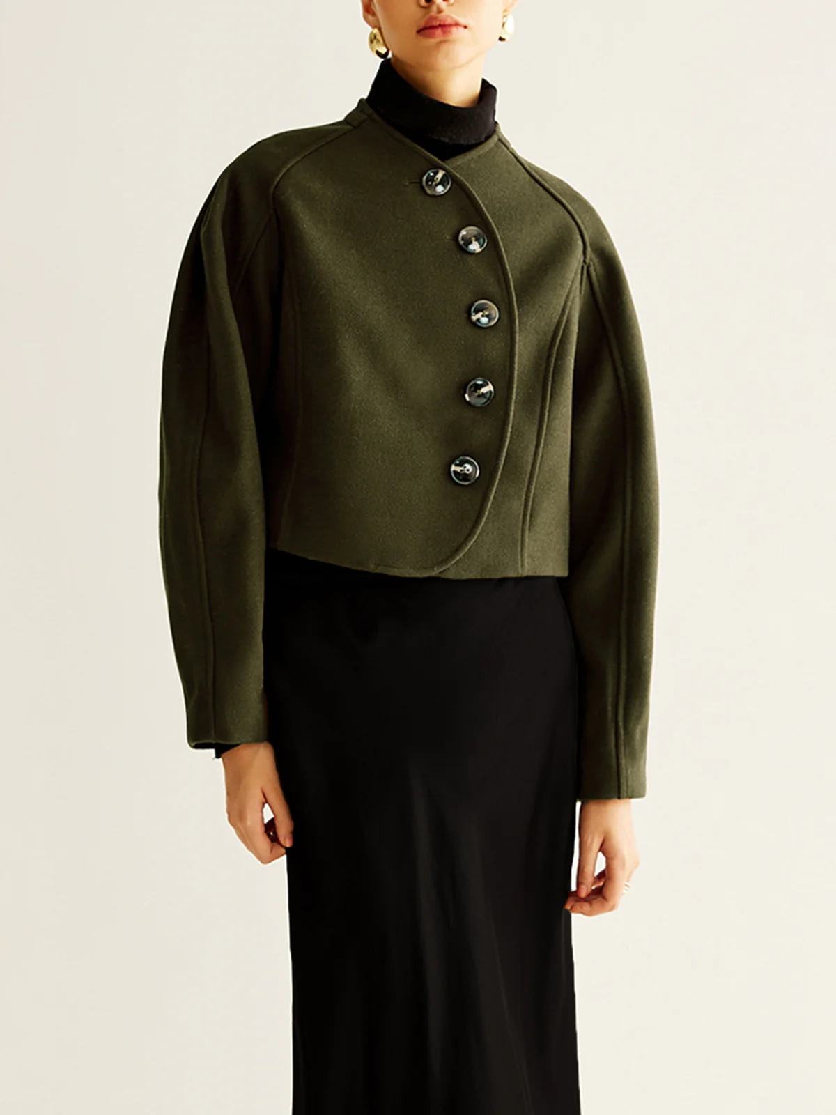 Asymmetrical Button Crop Tweed Coat - Image 6