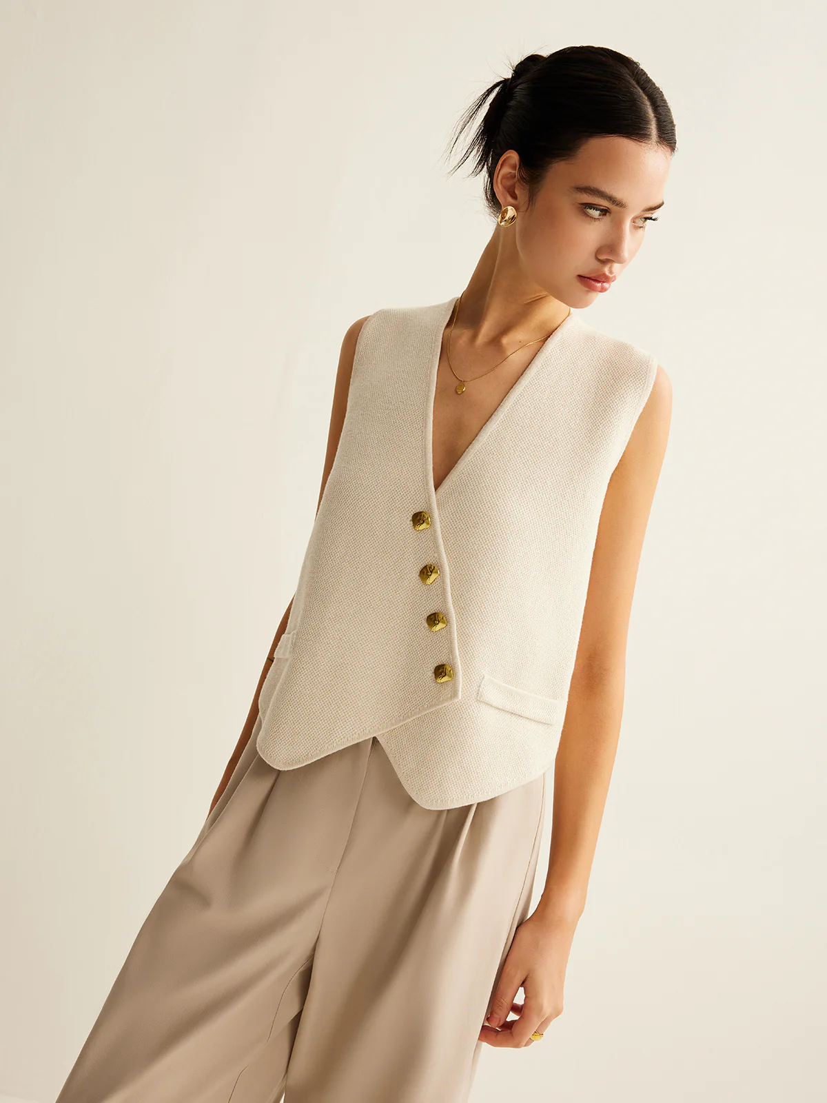 Asymmetrical Button Sweater Vest - Image 2