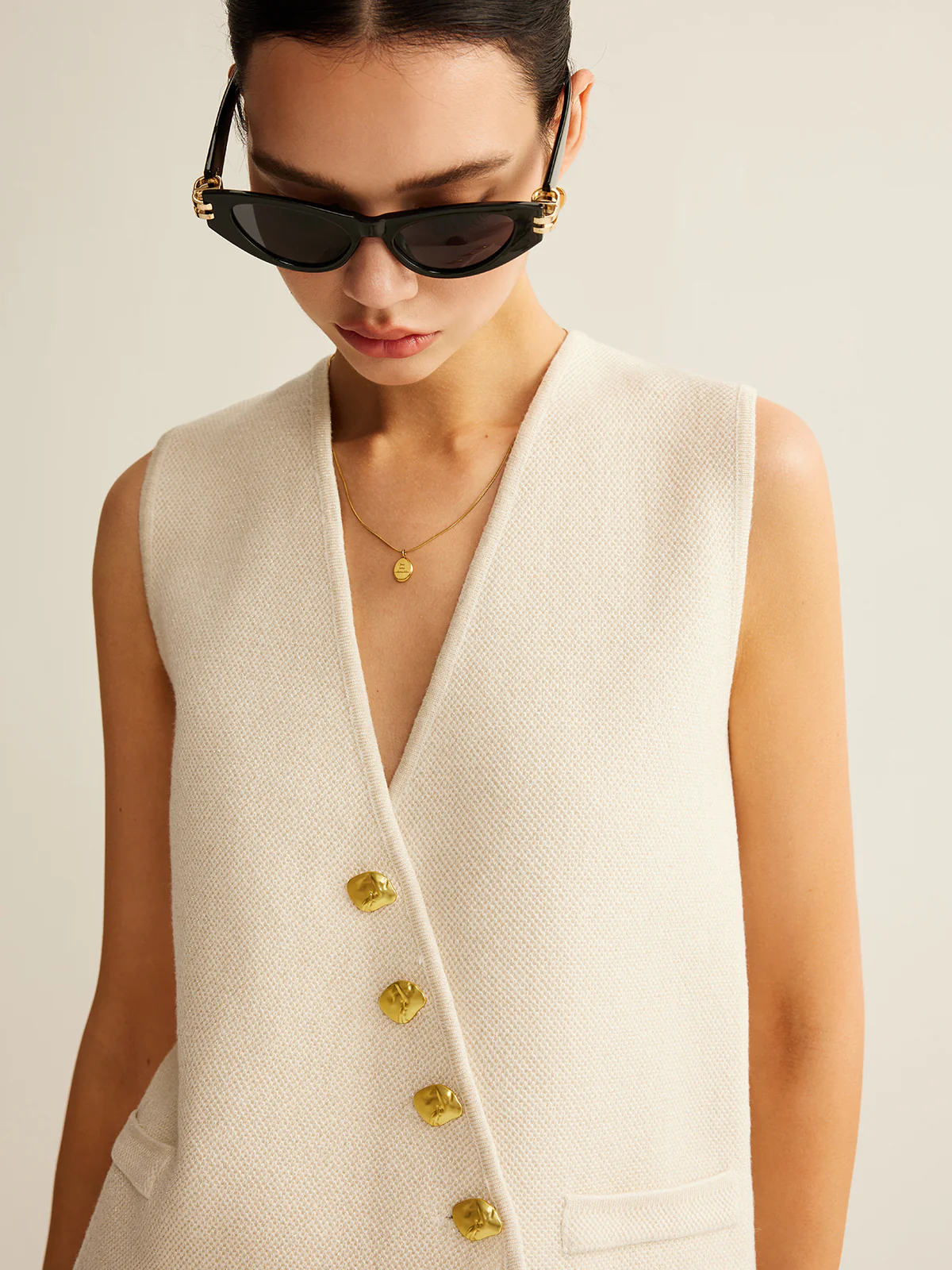 Asymmetrical Button Sweater Vest - Image 4