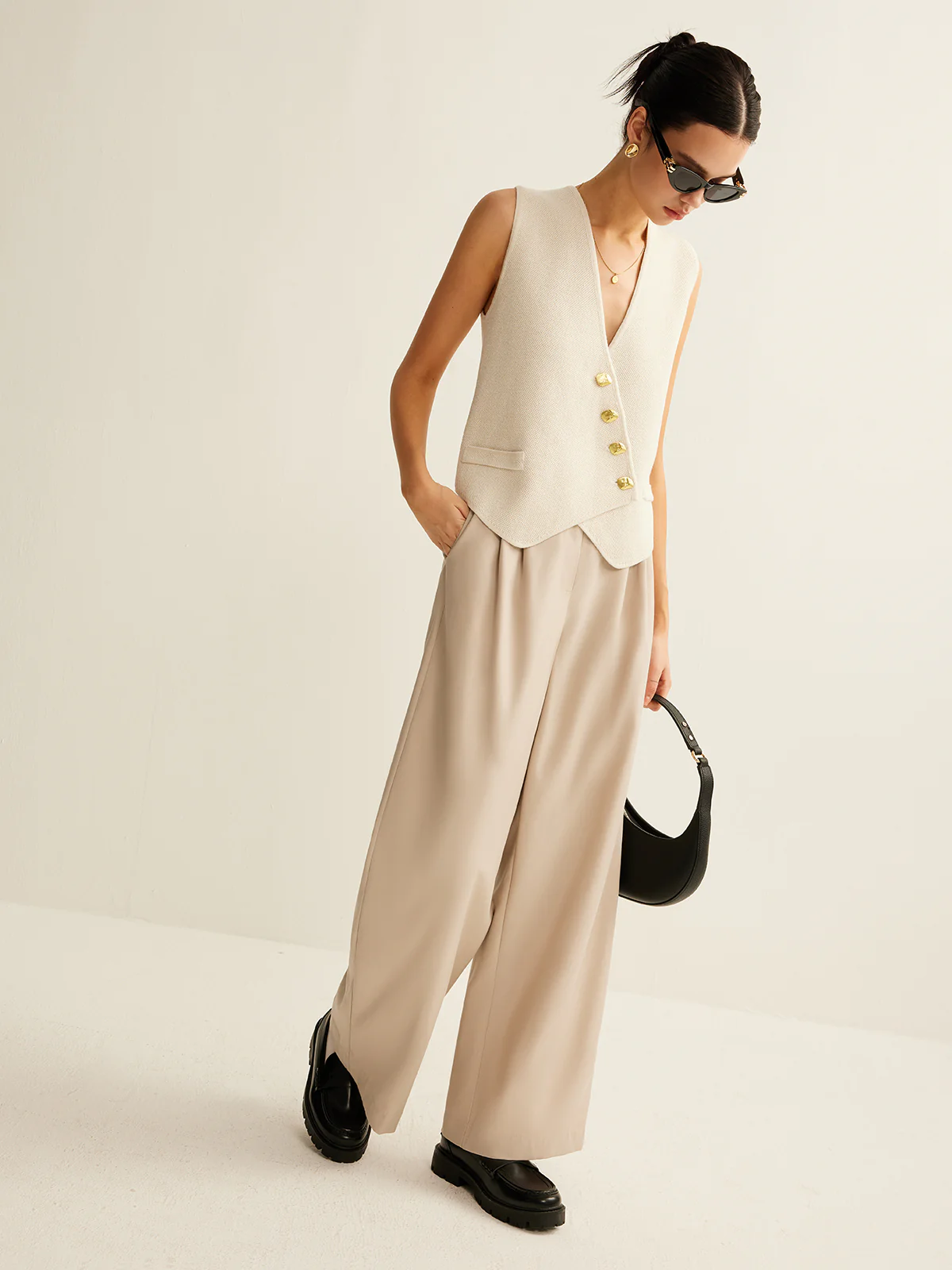 Asymmetrical Button Sweater Vest - Image 5