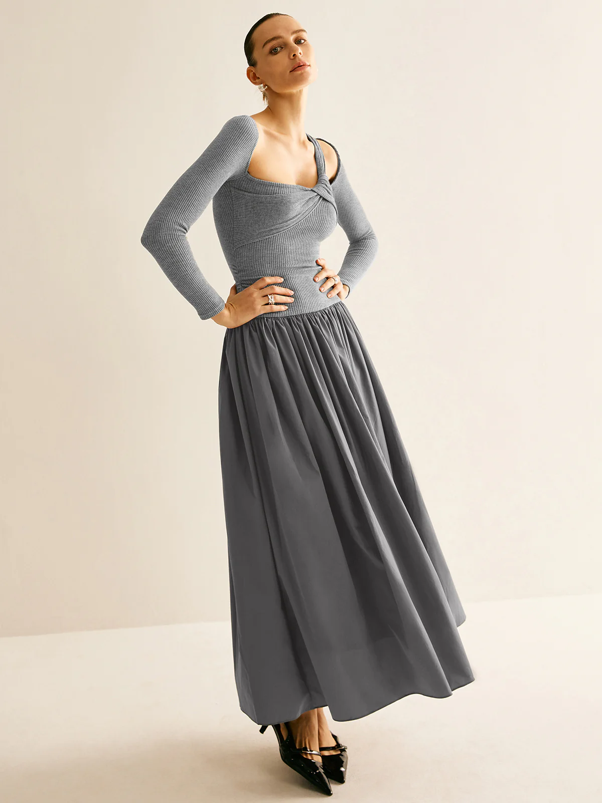 Asymmetrical Chic Panel Pleated Dress - Image 4