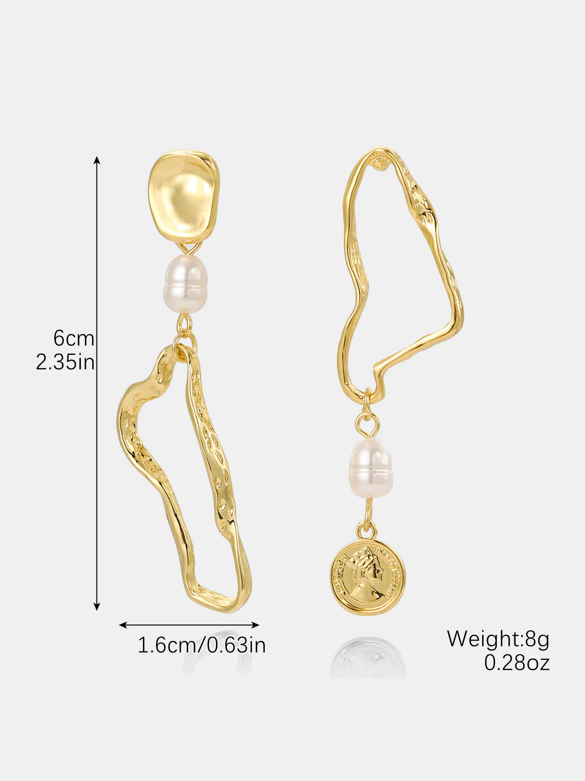 Asymmetrical Coin Pearl Drop Earrings - Image 3