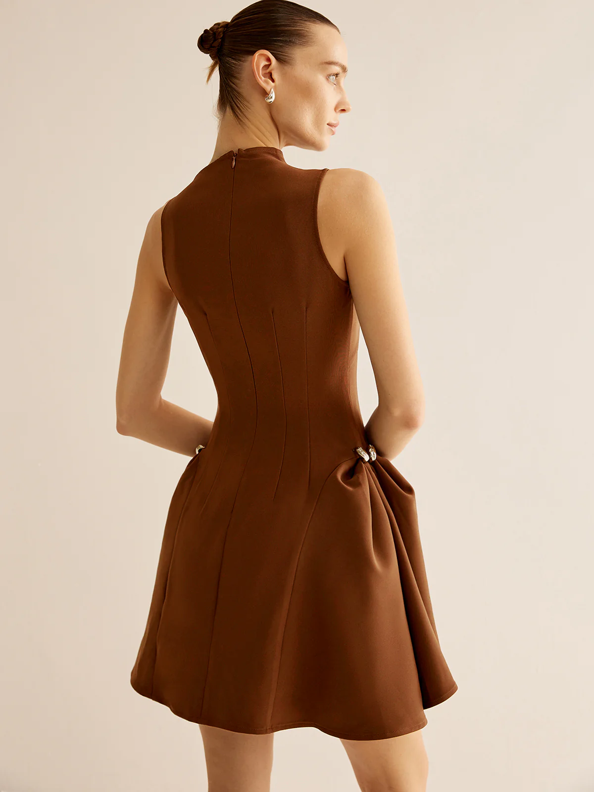Asymmetrical Collar Panel Ruched Dress - Image 3